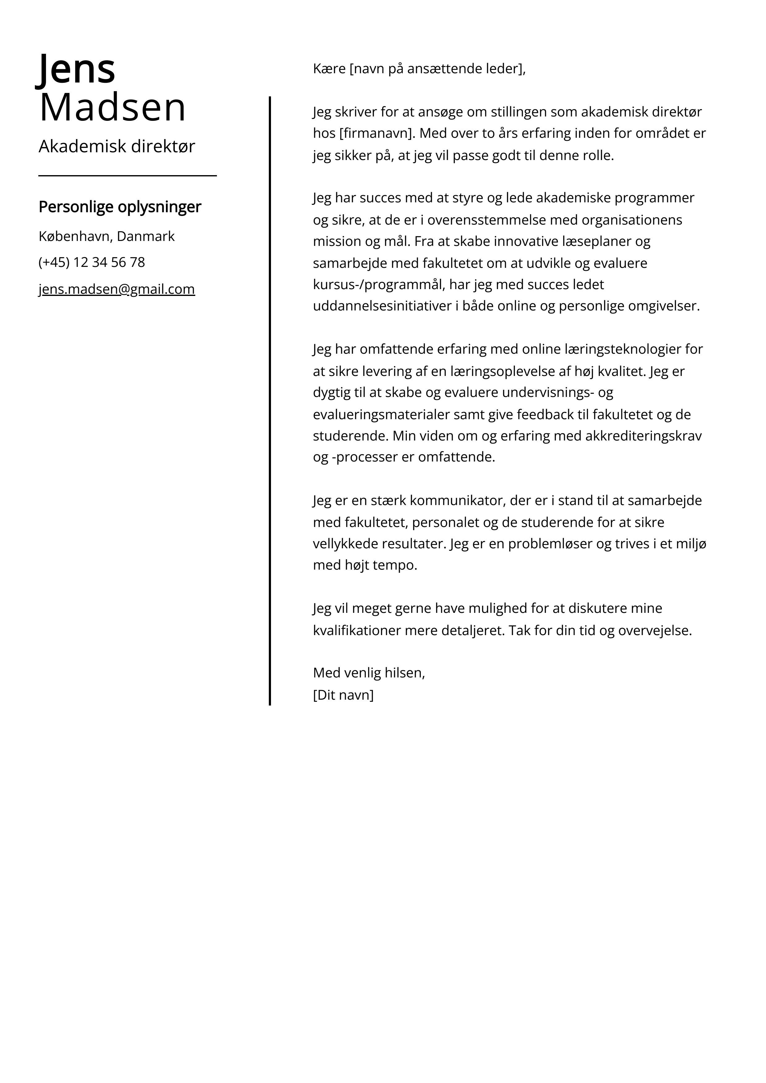 Akademisk direktør Cover Letter Eksempel