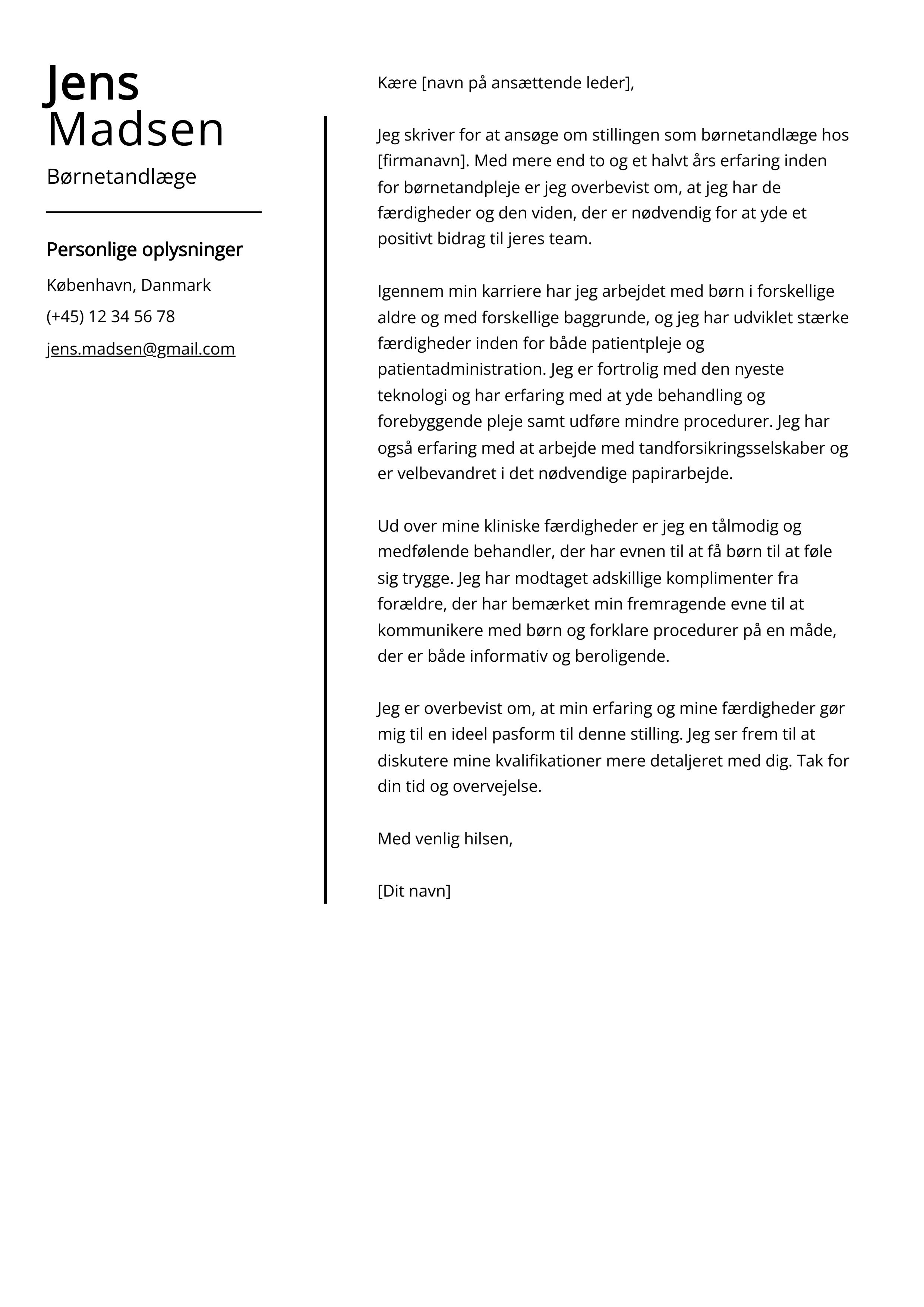 Børnetandlæge Cover Letter Eksempel