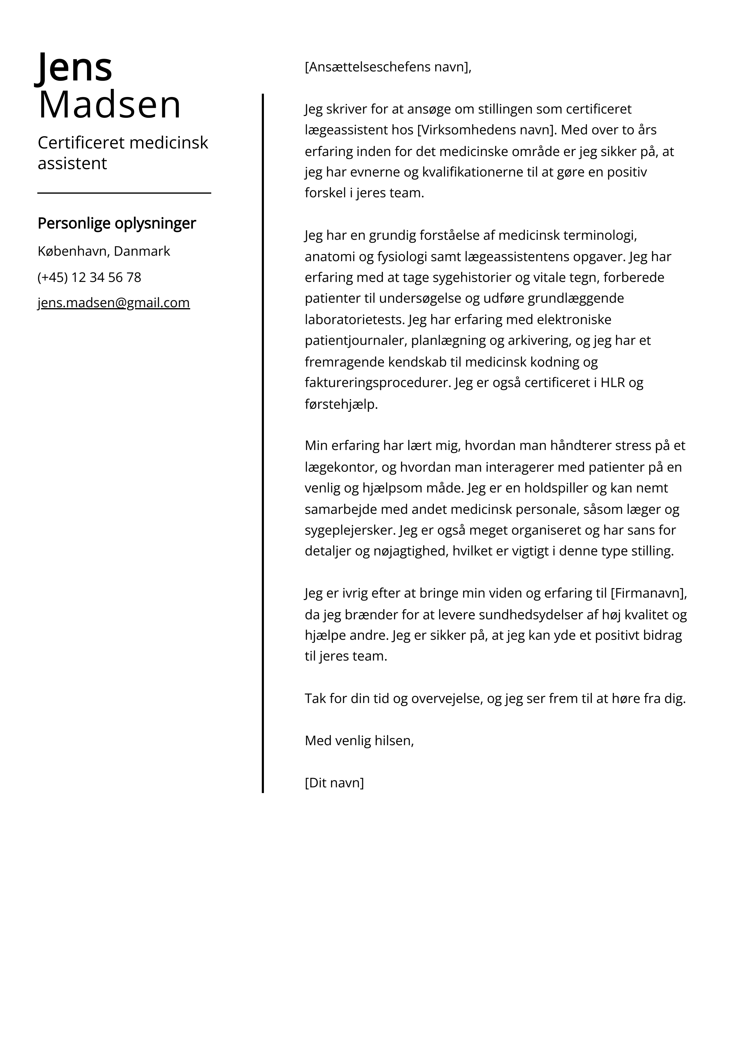 Certificeret medicinsk assistent Cover Letter Example