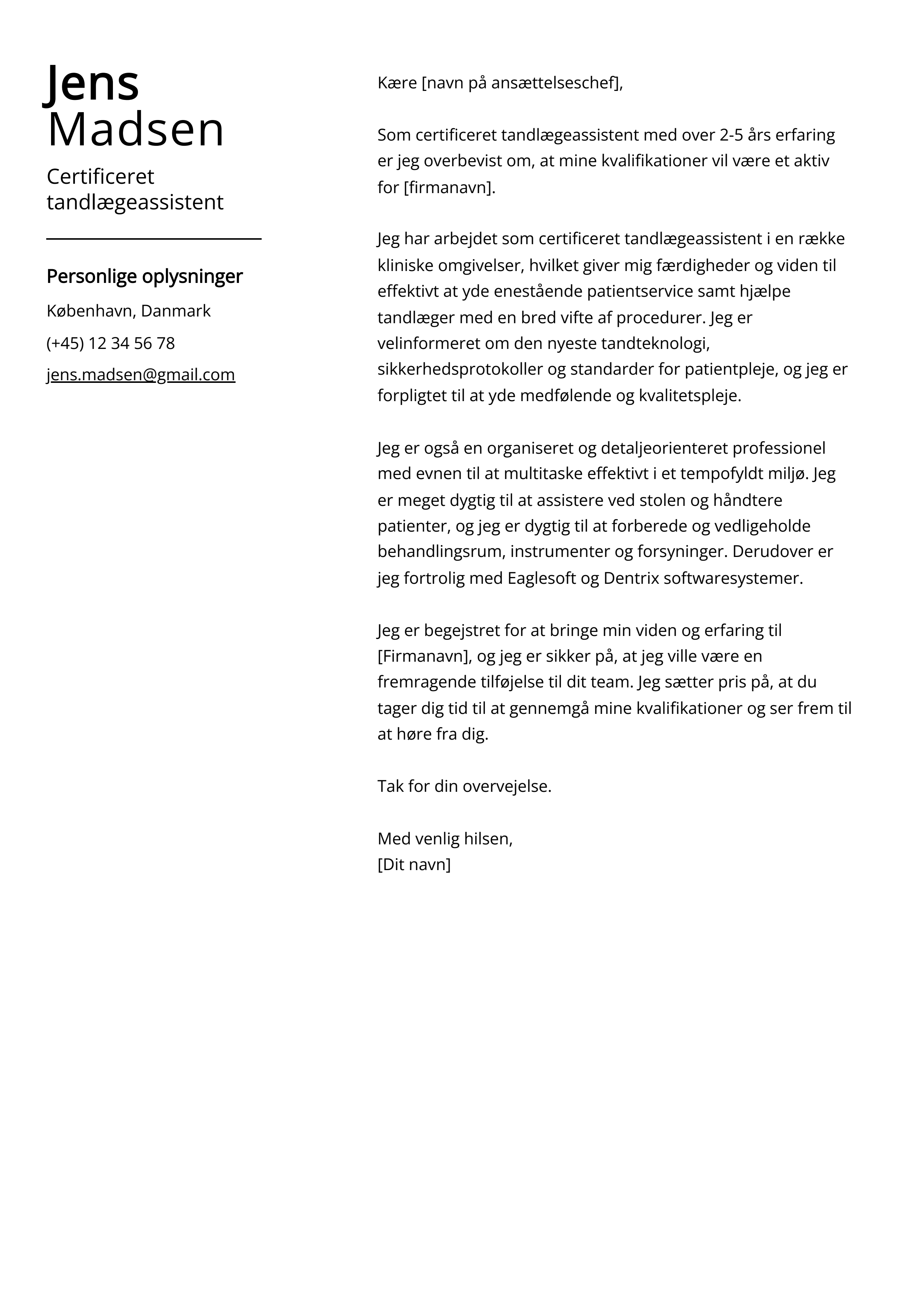 Certificeret tandlægeassistent Følgebrev Eksempel