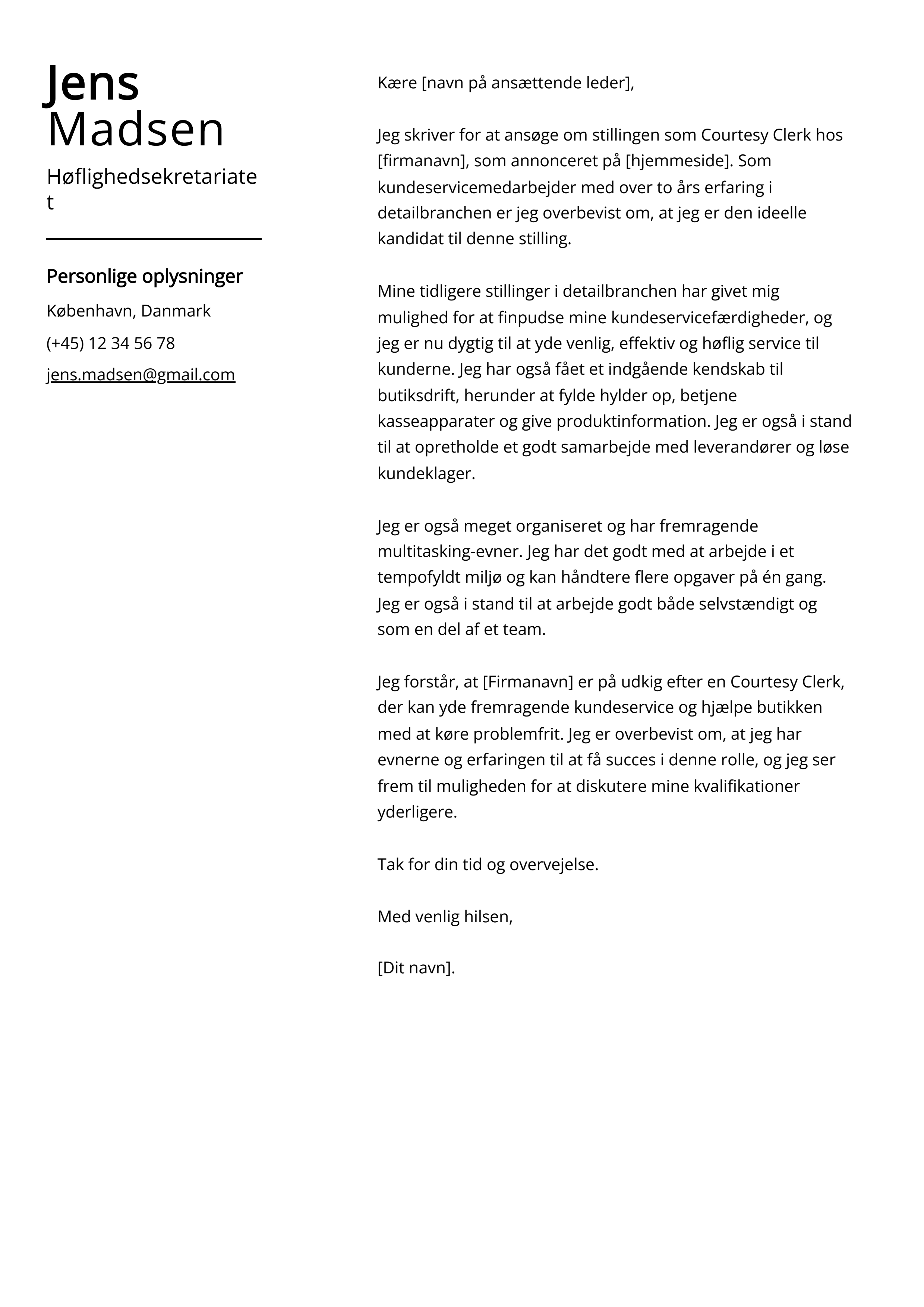 Høflighedsekretariatet Cover Letter Example