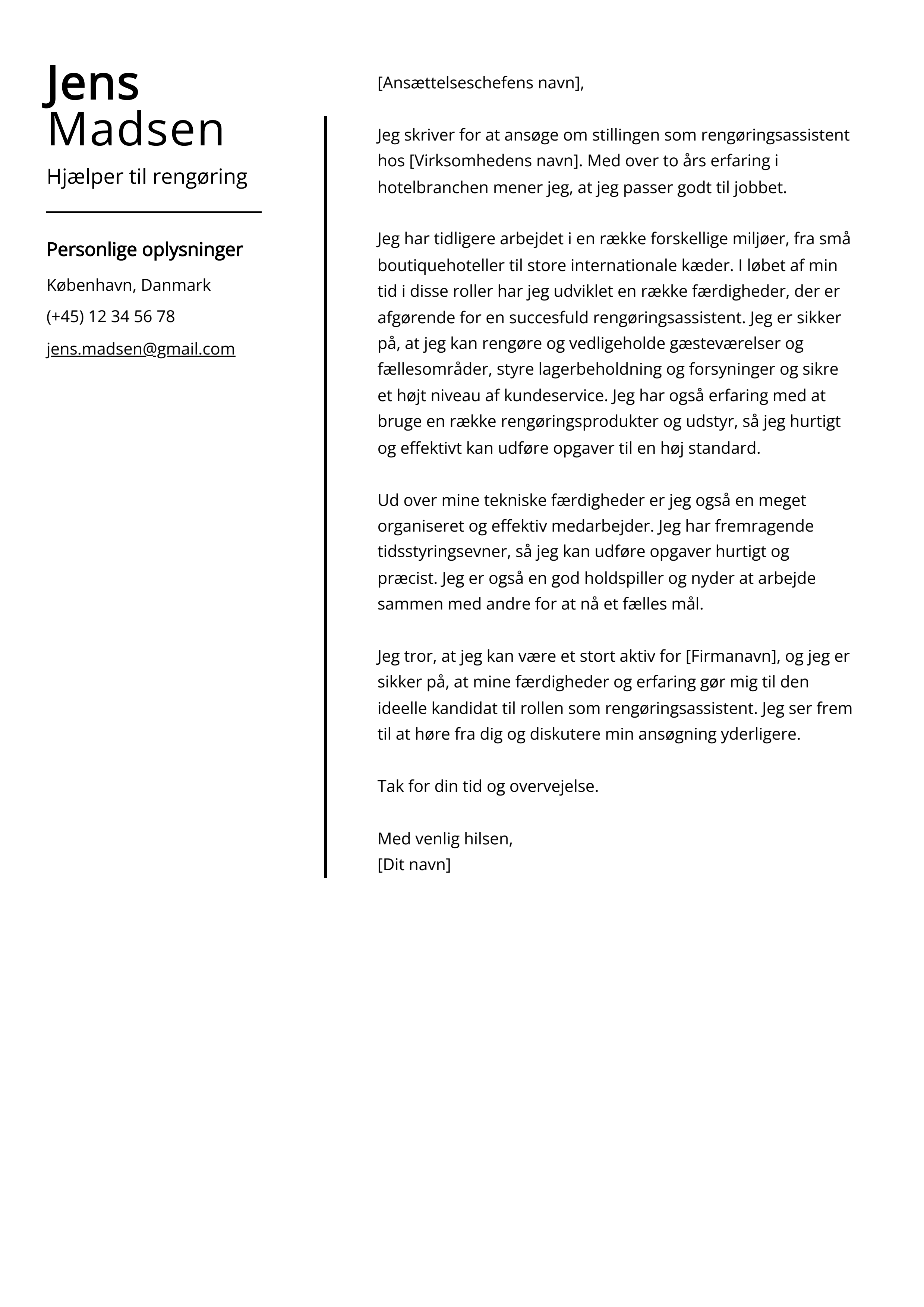 Hjælper til rengøring Cover Letter Example