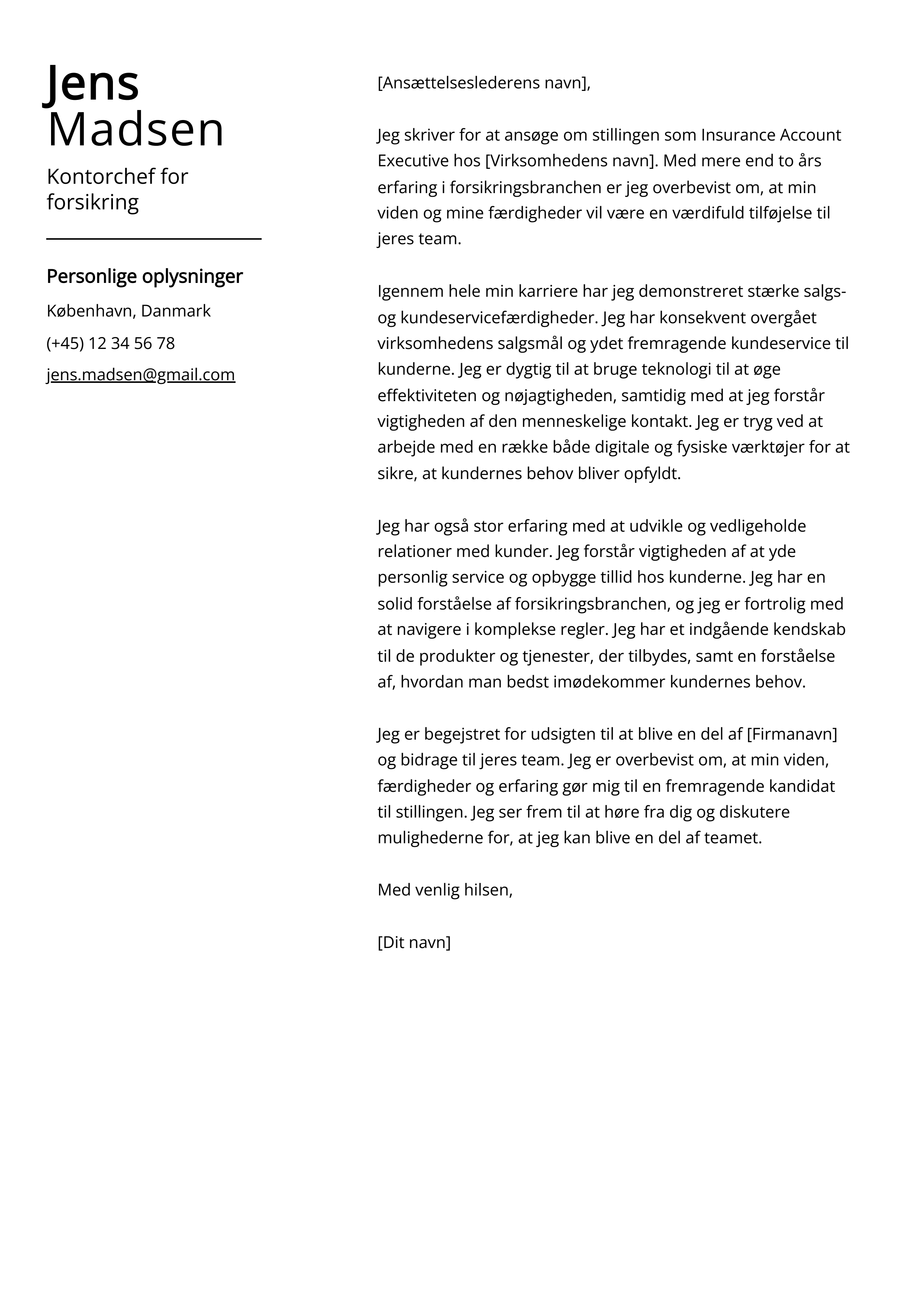 Kontorchef for forsikring Cover Letter Example