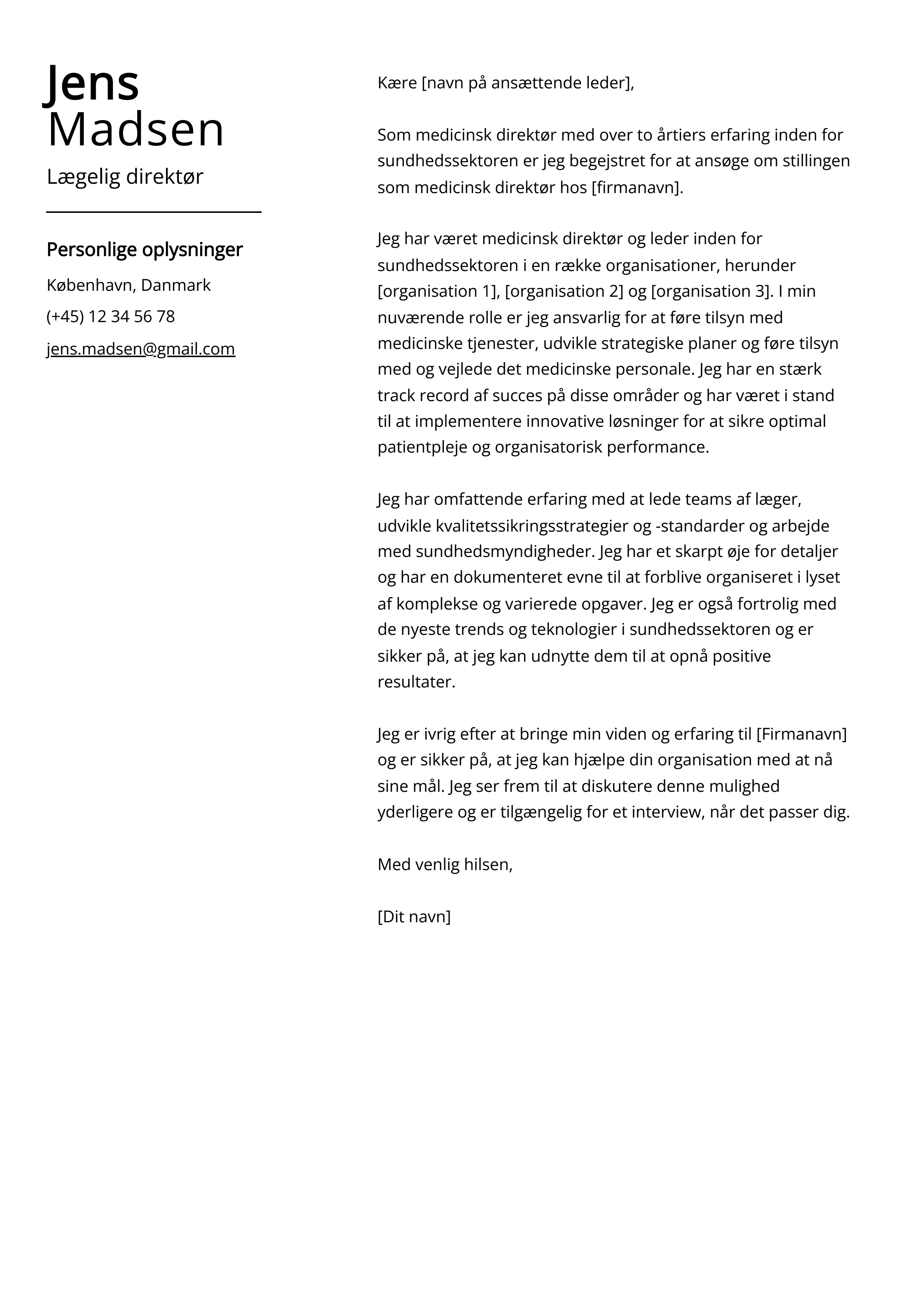 Lægelig direktør Cover Letter Example