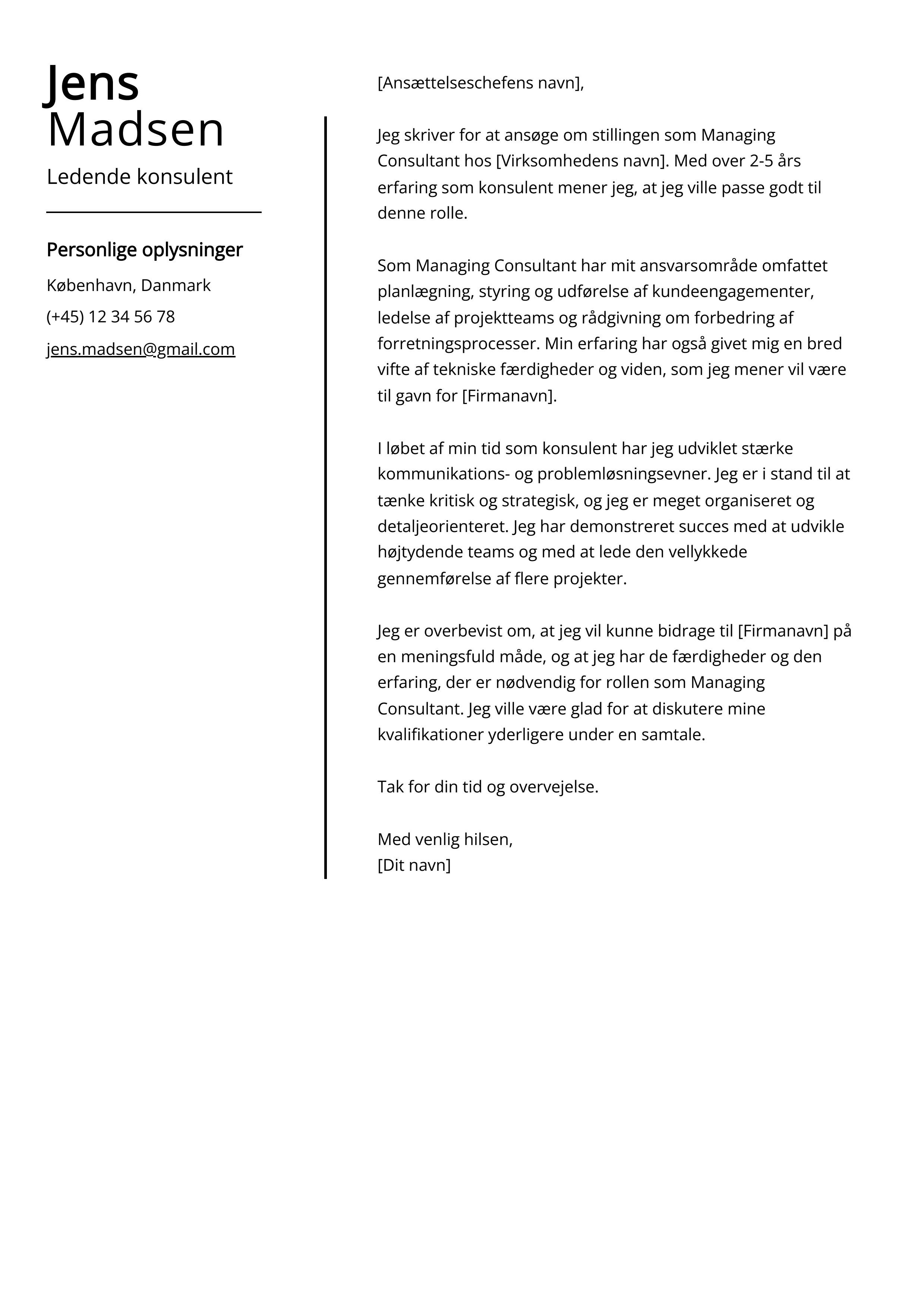 Ledende konsulent Cover Letter Example