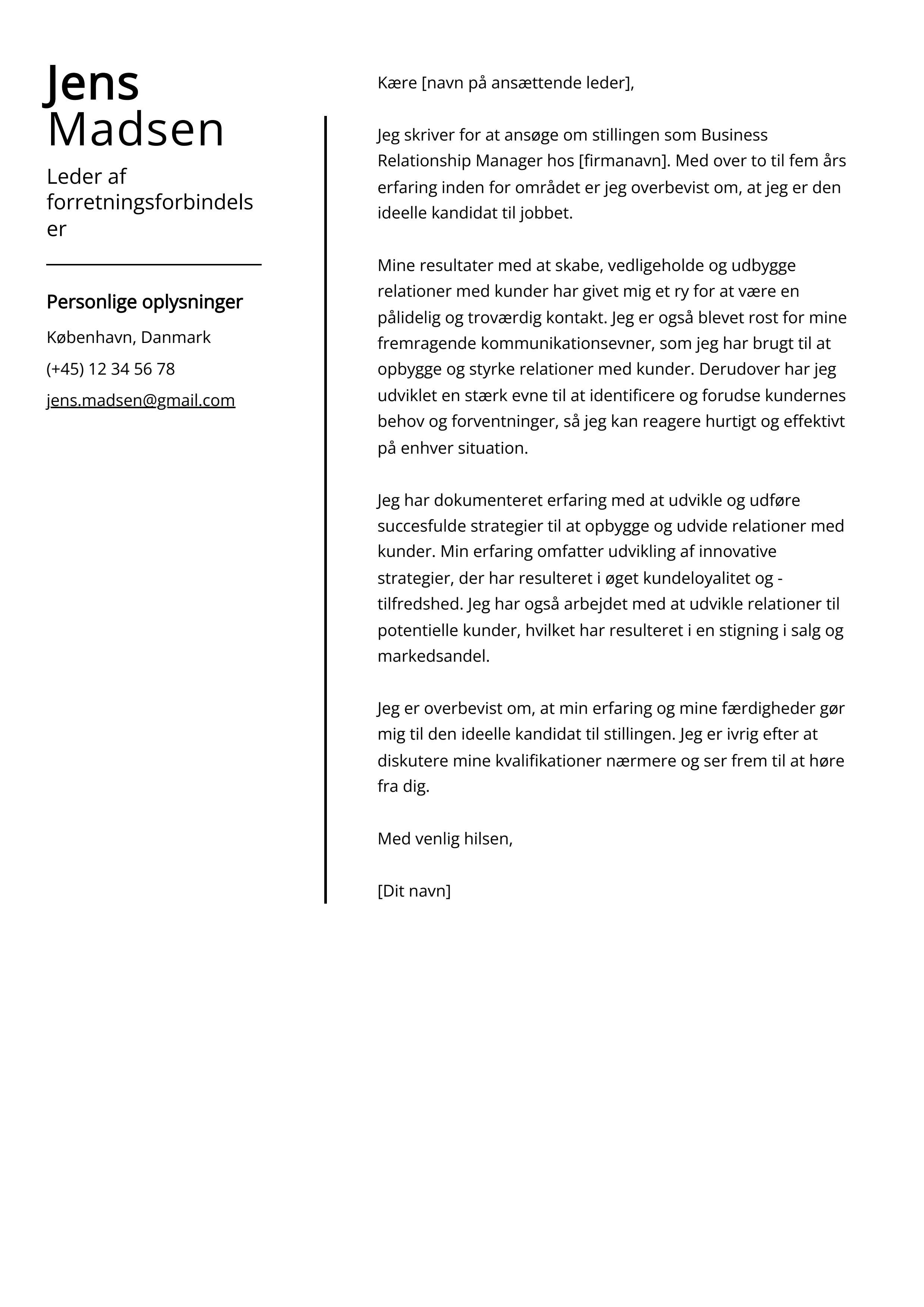 Leder af forretningsforbindelser Cover Letter Example