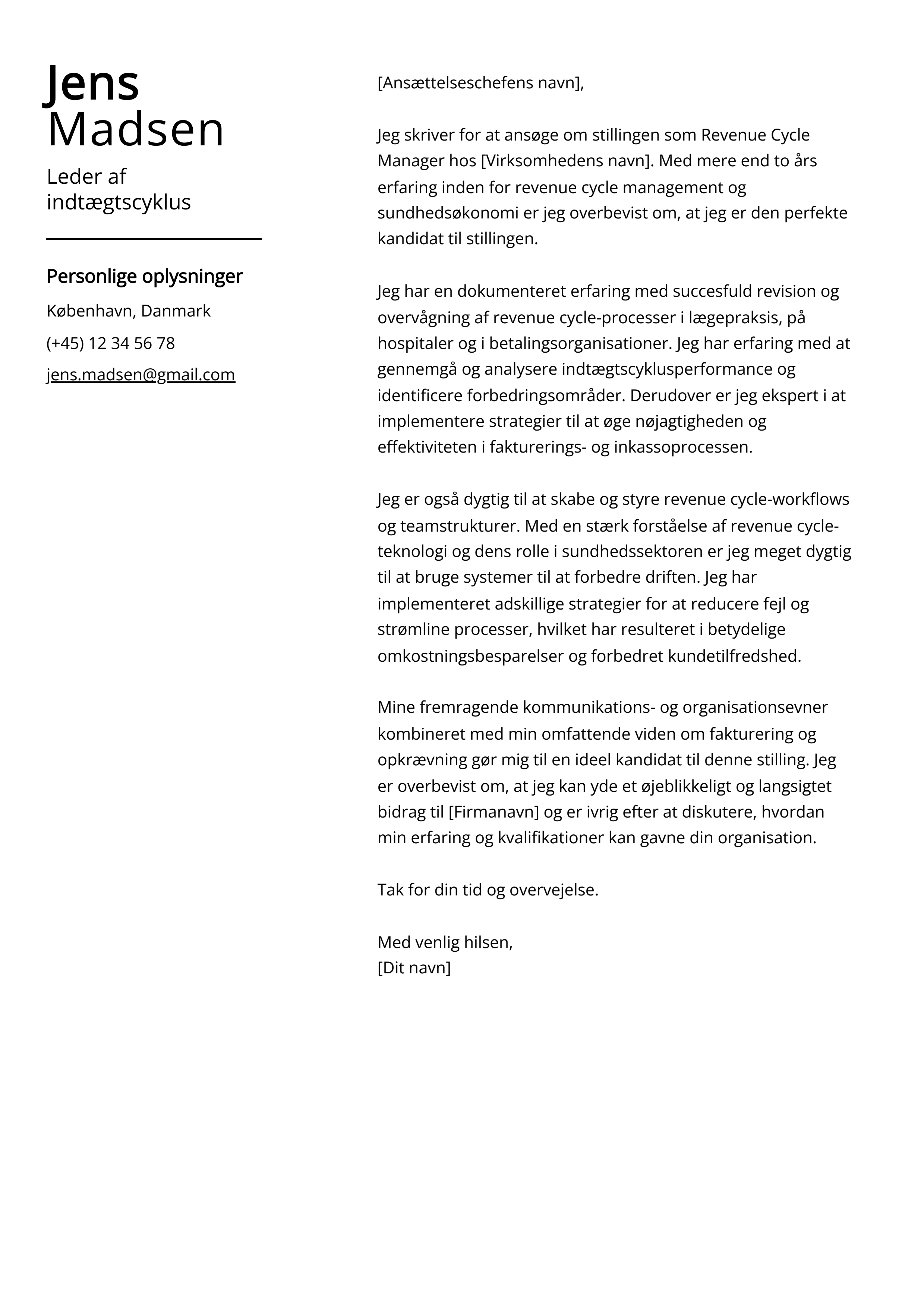 Leder af indtægtscyklus Cover Letter Example