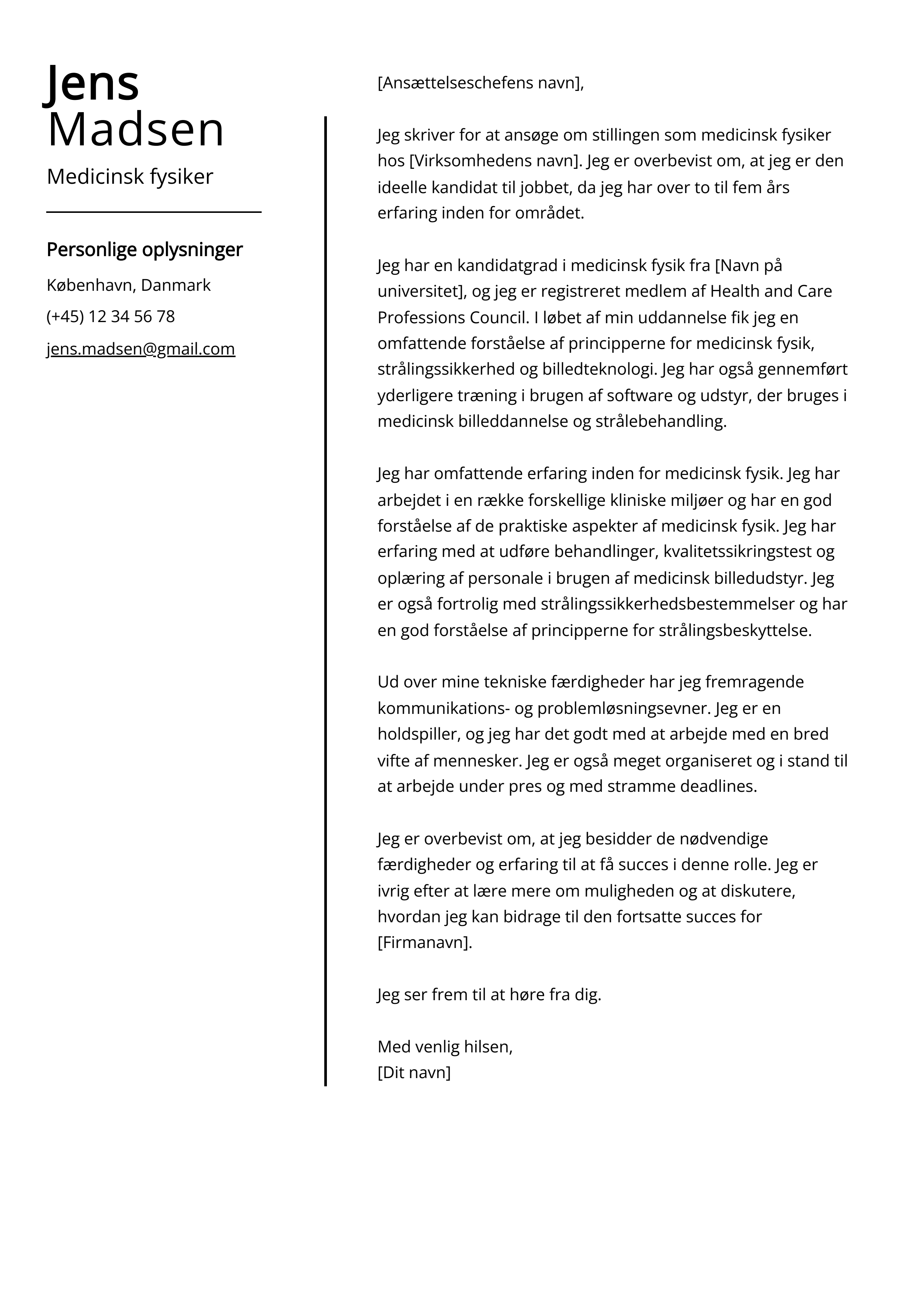 Medicinsk fysiker Cover Letter Example