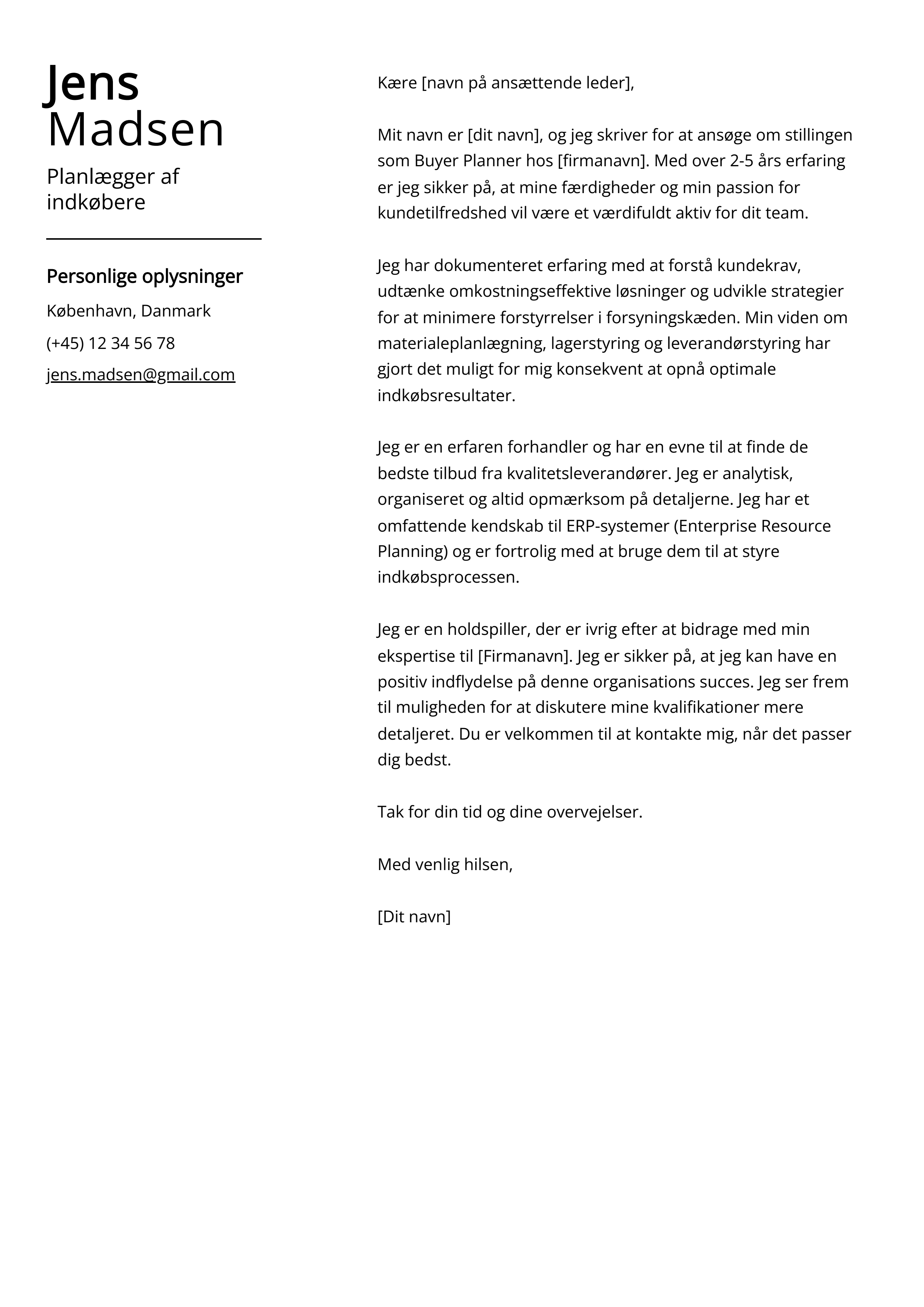 Planlægger af indkøbere Cover Letter Example