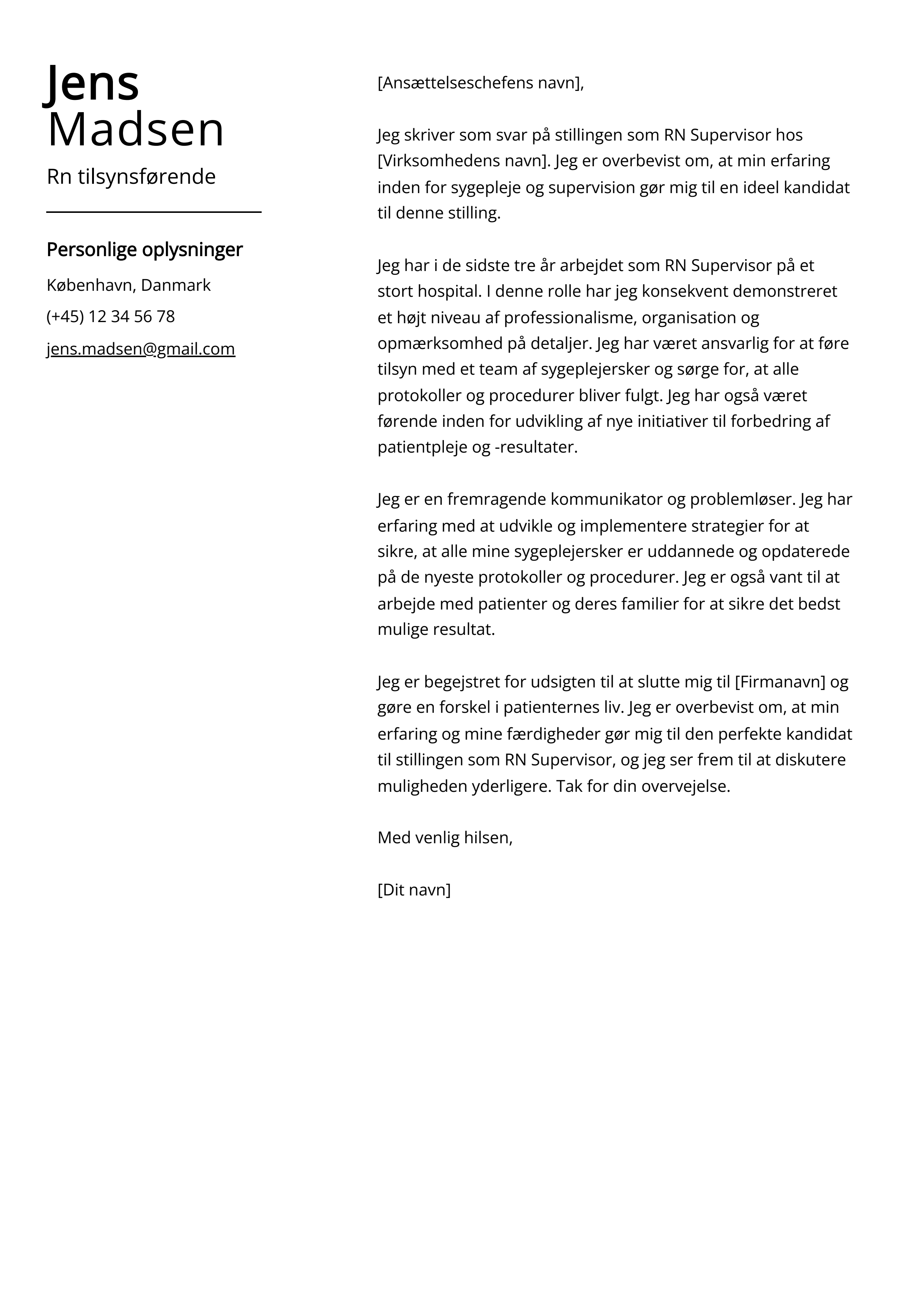 Rn tilsynsførende Cover Letter Example