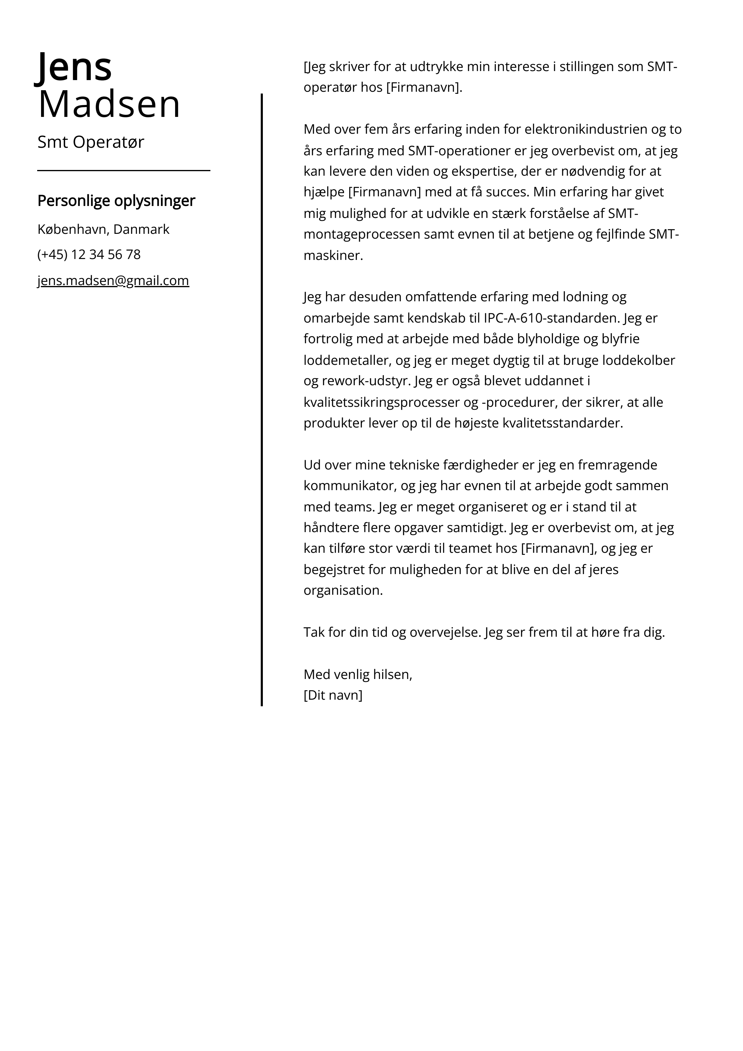 Smt Operatør Cover Letter Eksempel