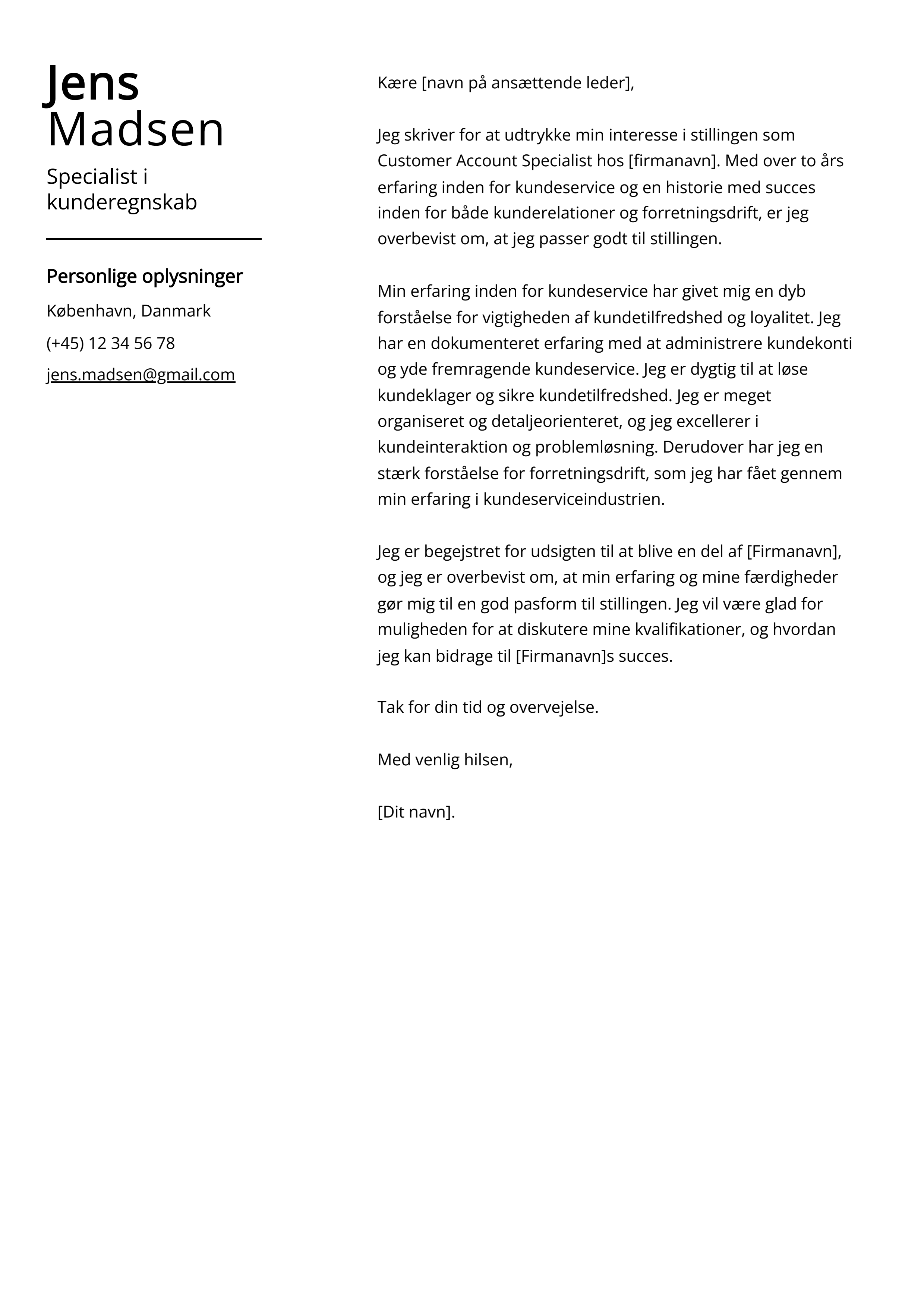 Specialist i kunderegnskab Cover Letter Example