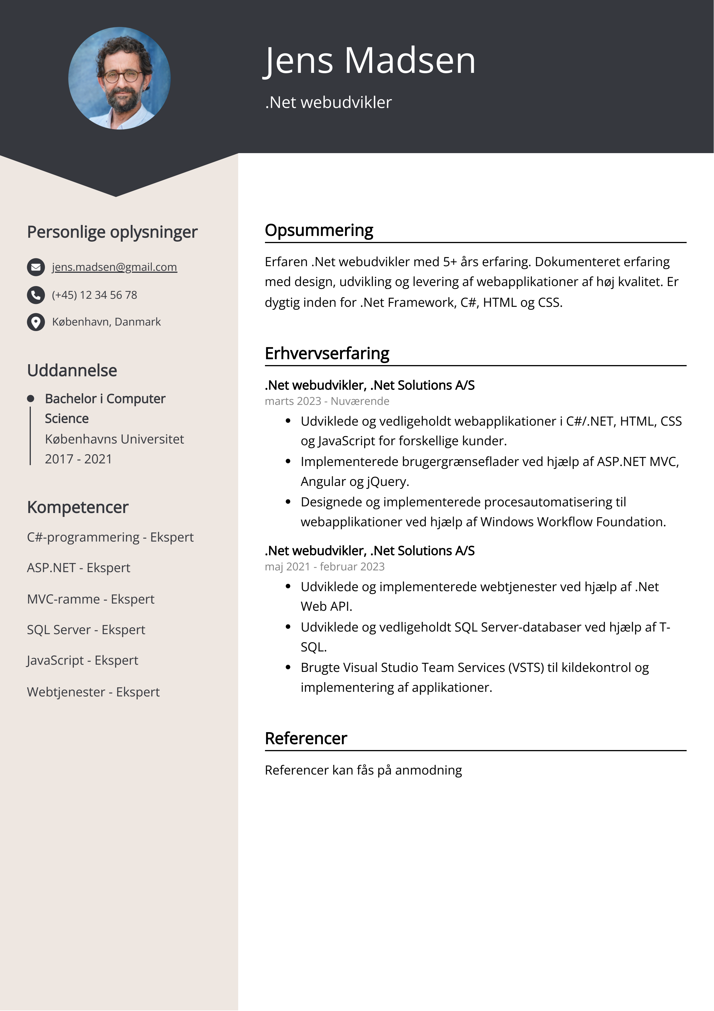 .net webudvikler CV-eksempel