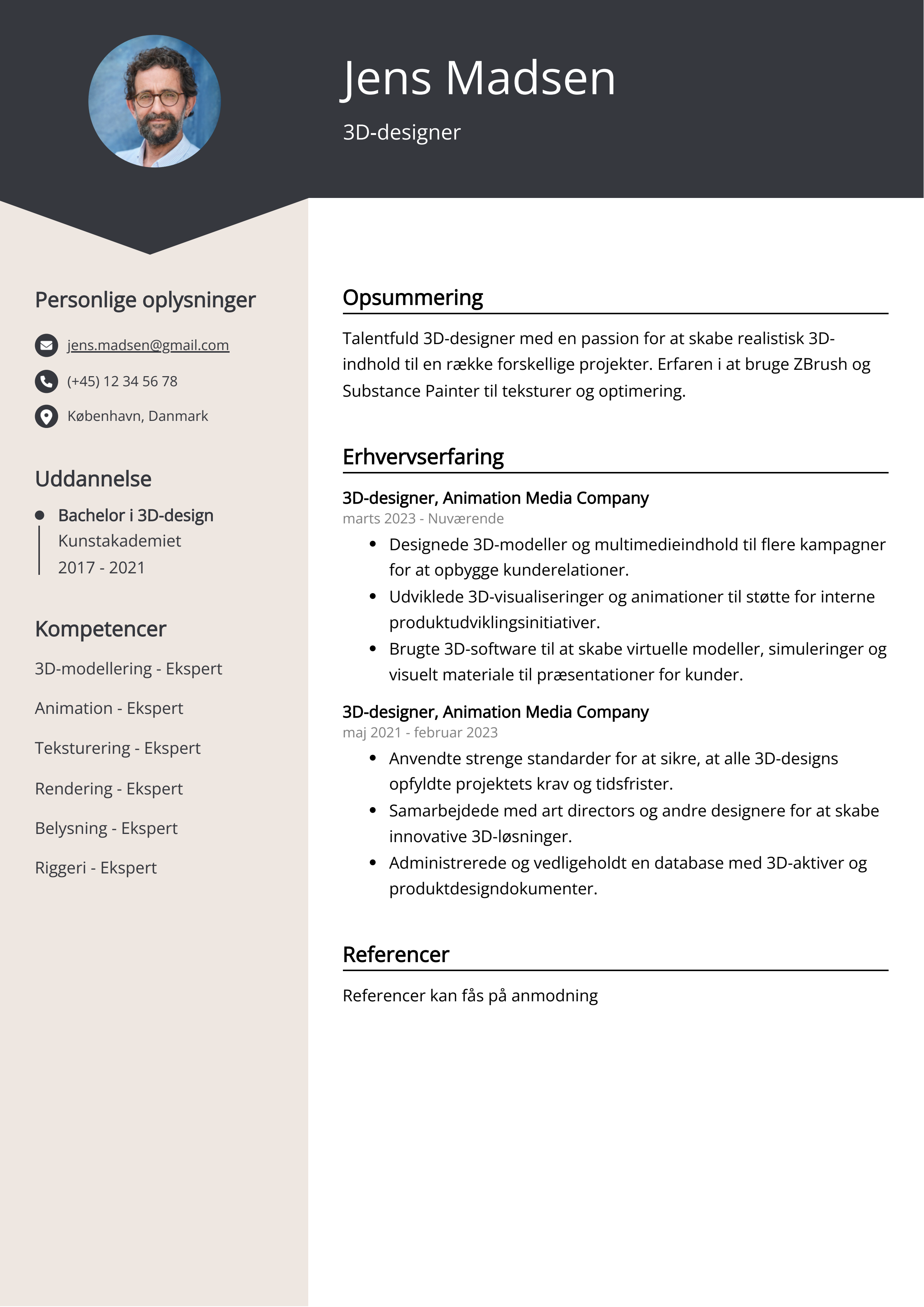 Eksempel på CV for 3D-designer