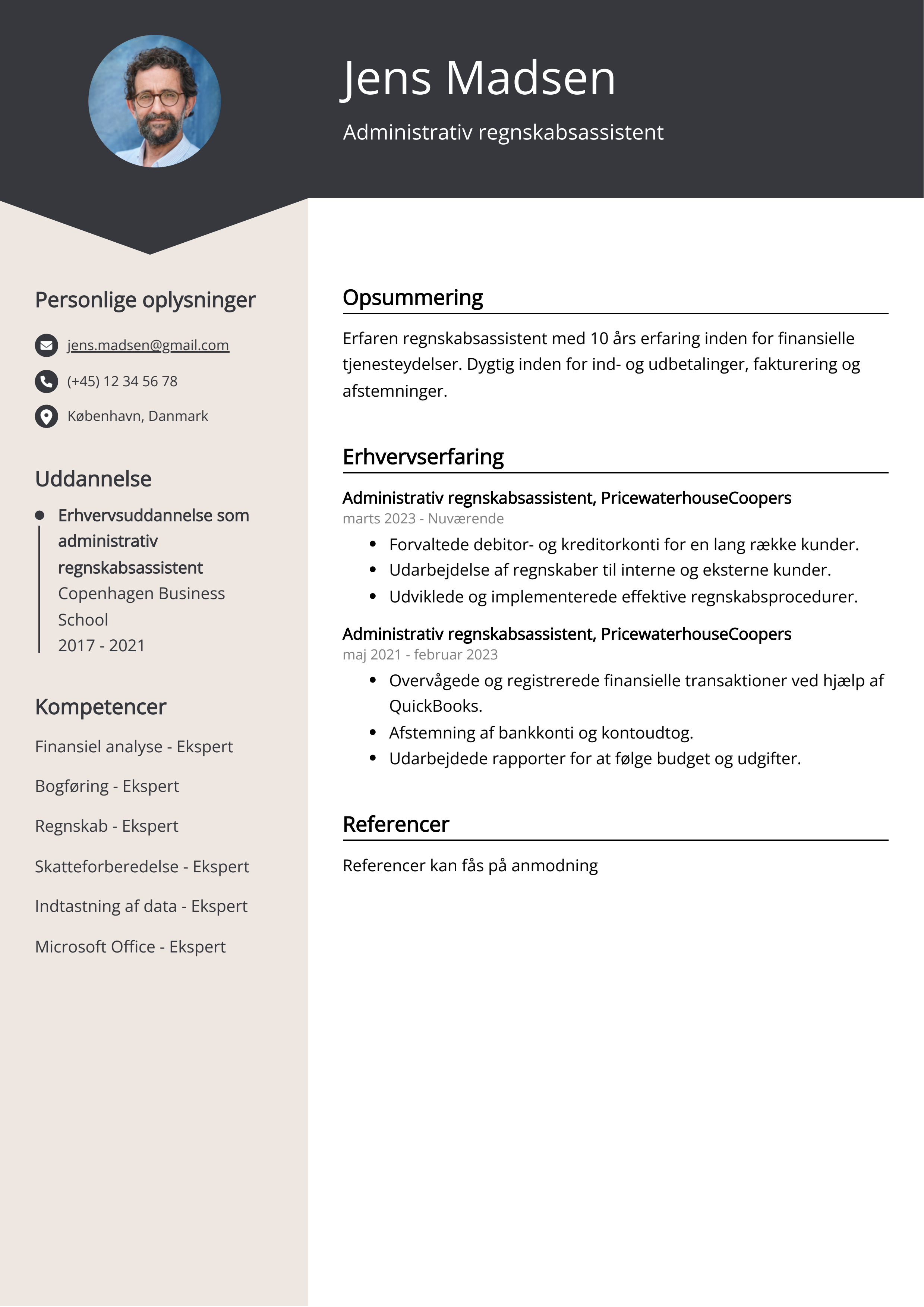 Administrativ regnskabsassistent CV-eksempel