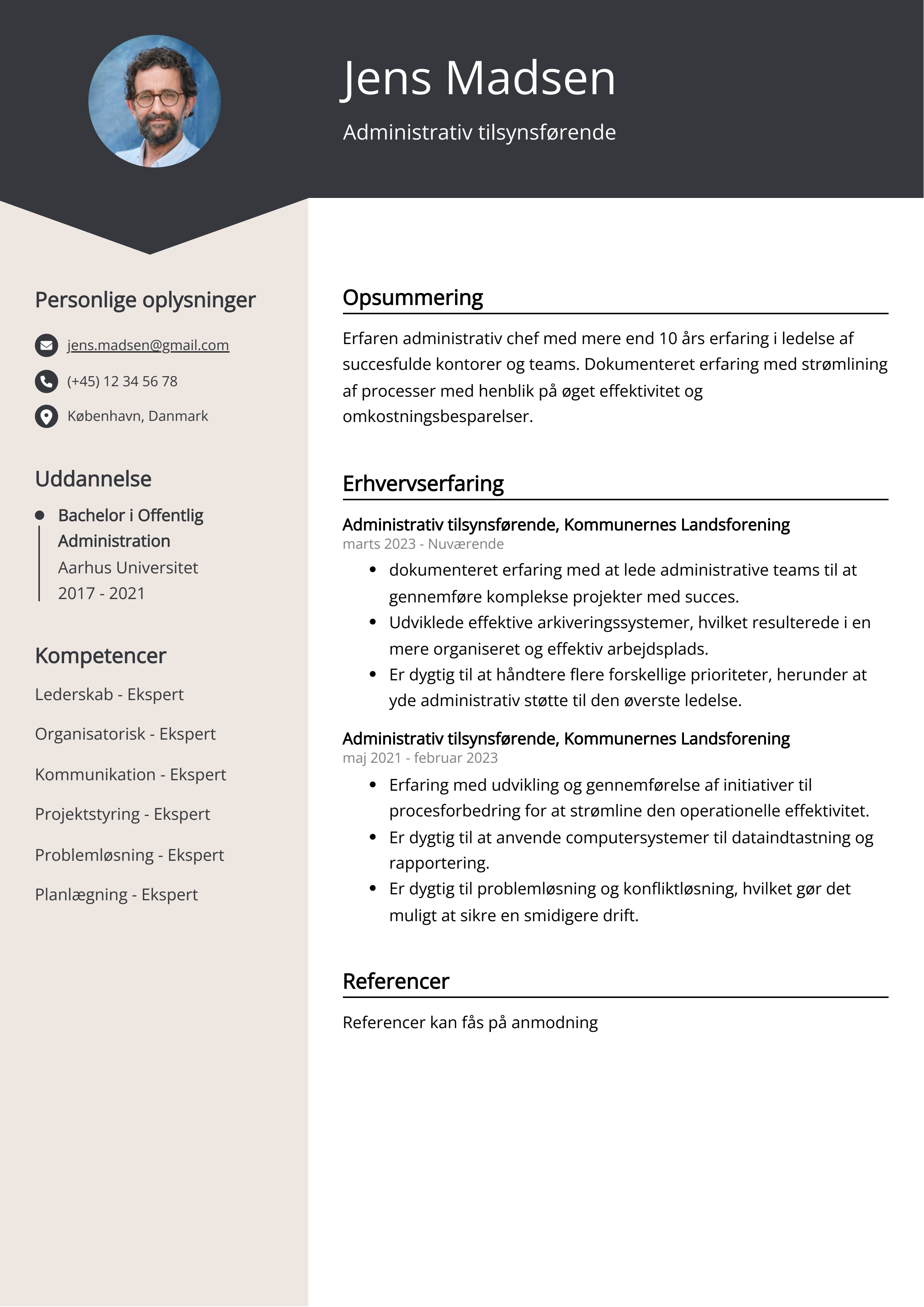 Administrativ tilsynsførende CV-eksempel