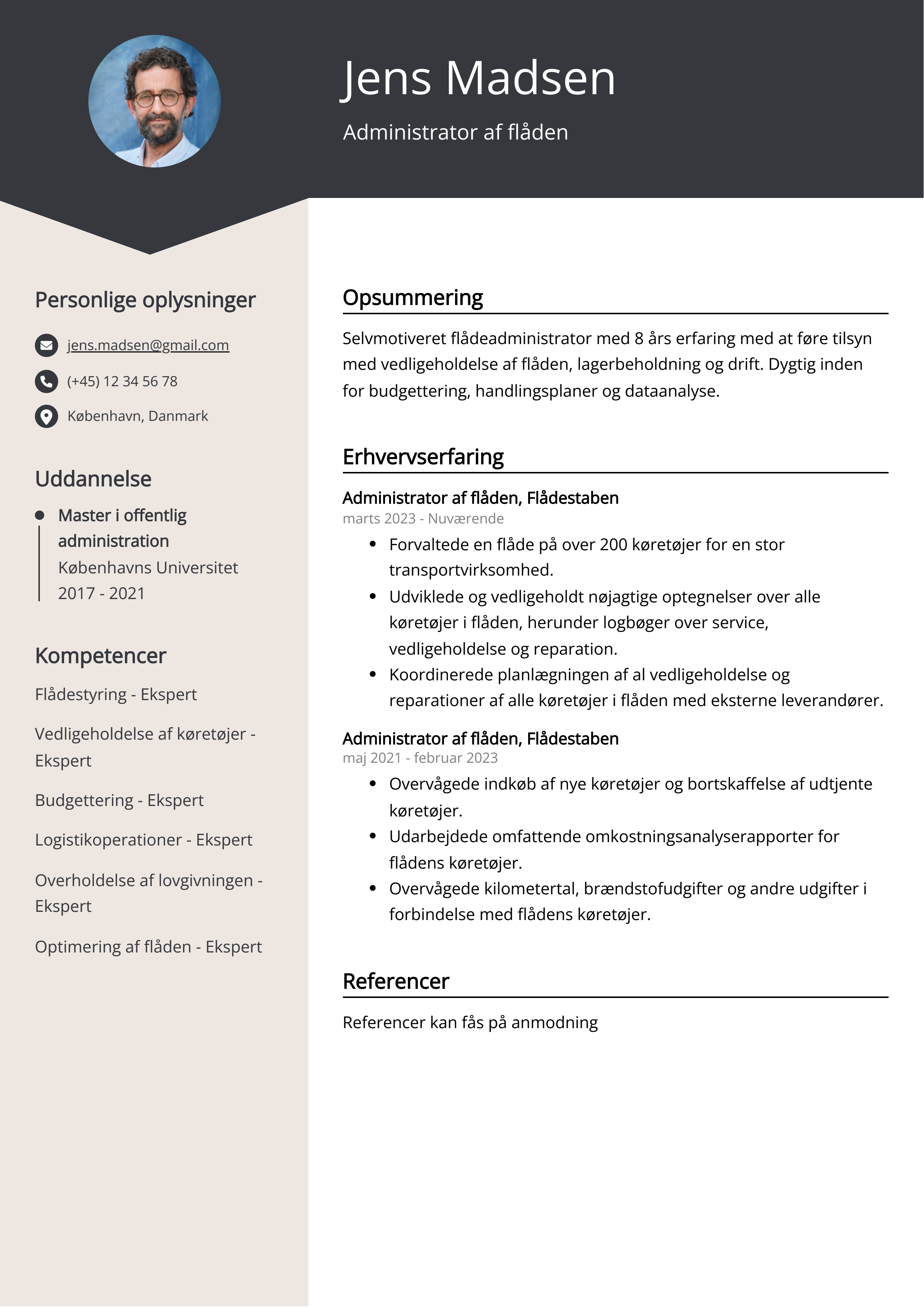 Administrator af flåden CV-eksempel