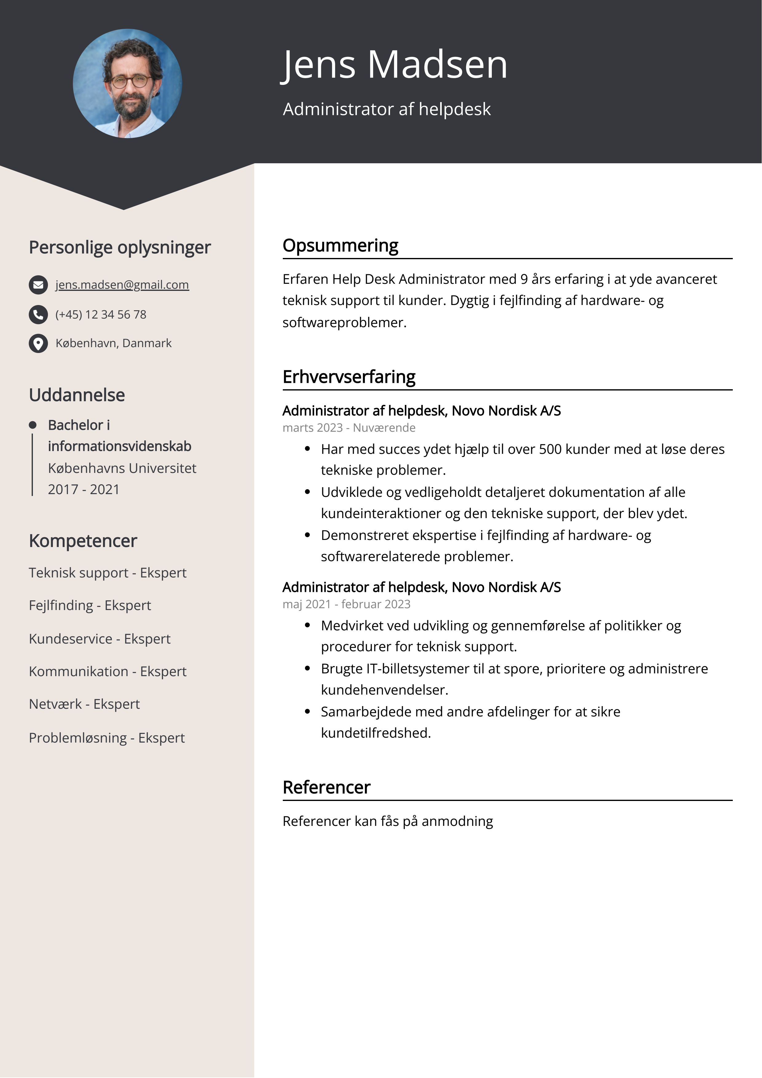 Administrator af helpdesk CV-eksempel