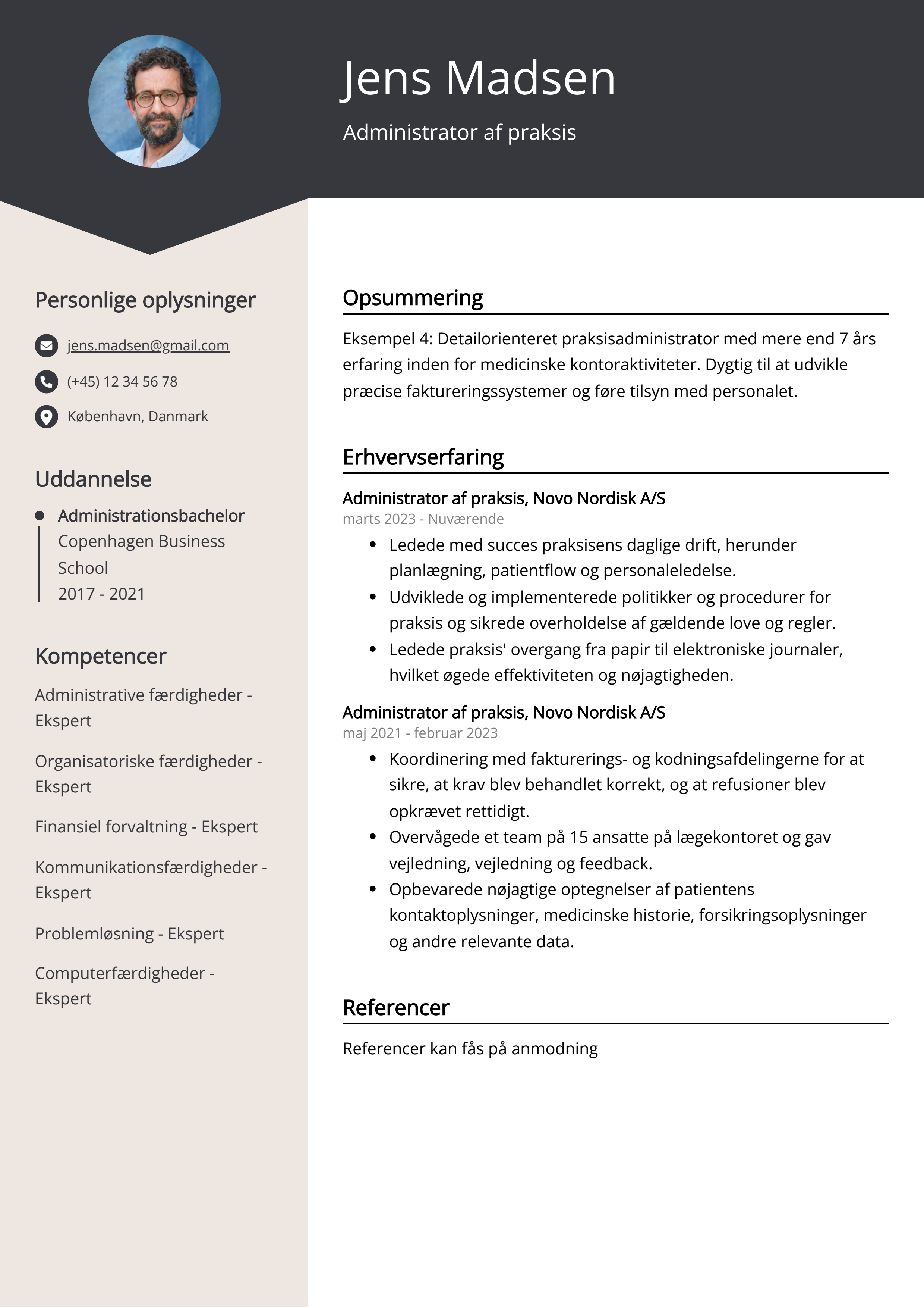 Administrator af praksis CV-eksempel