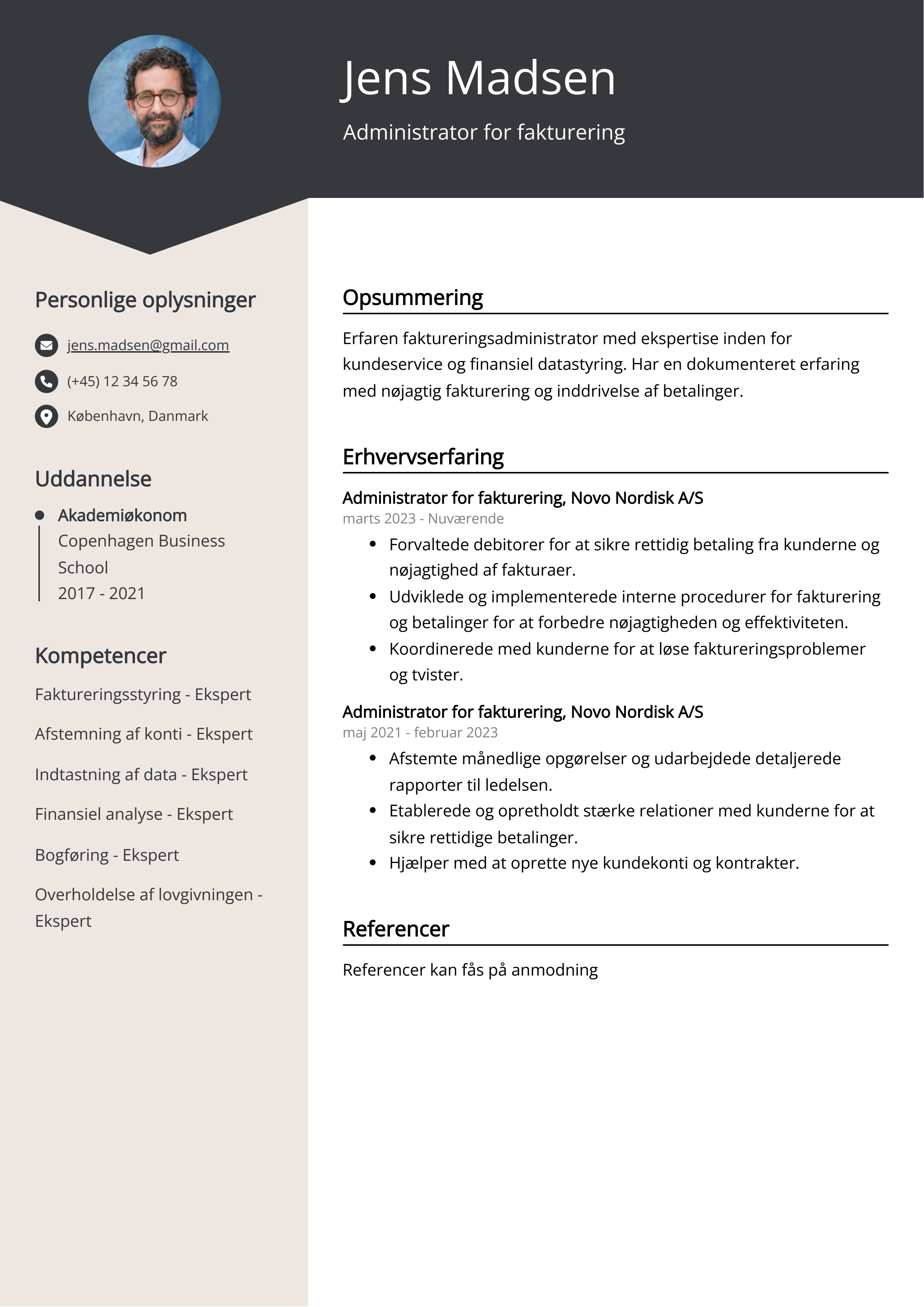 Administrator for fakturering CV-eksempel