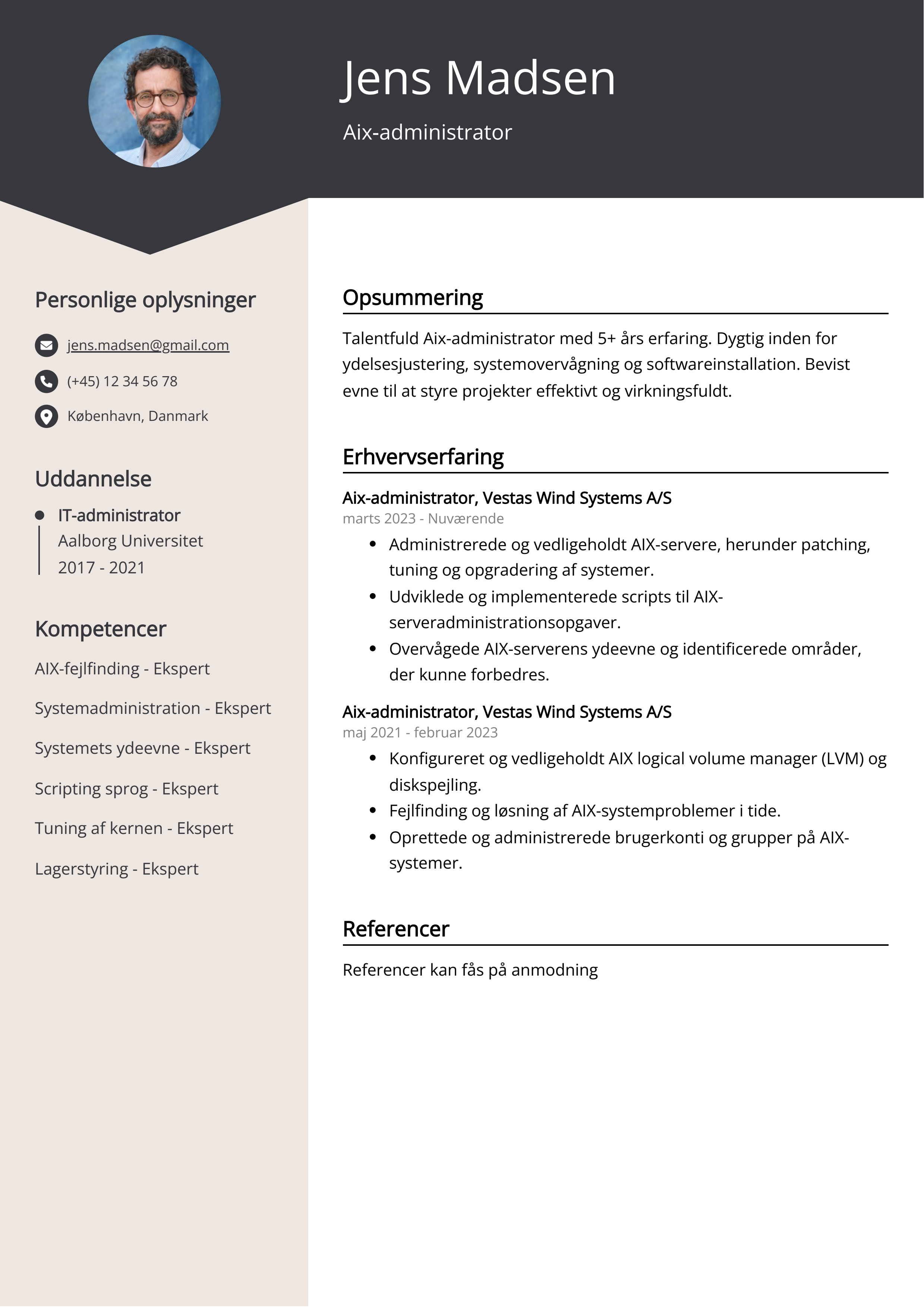 Aix-administrator CV-eksempel