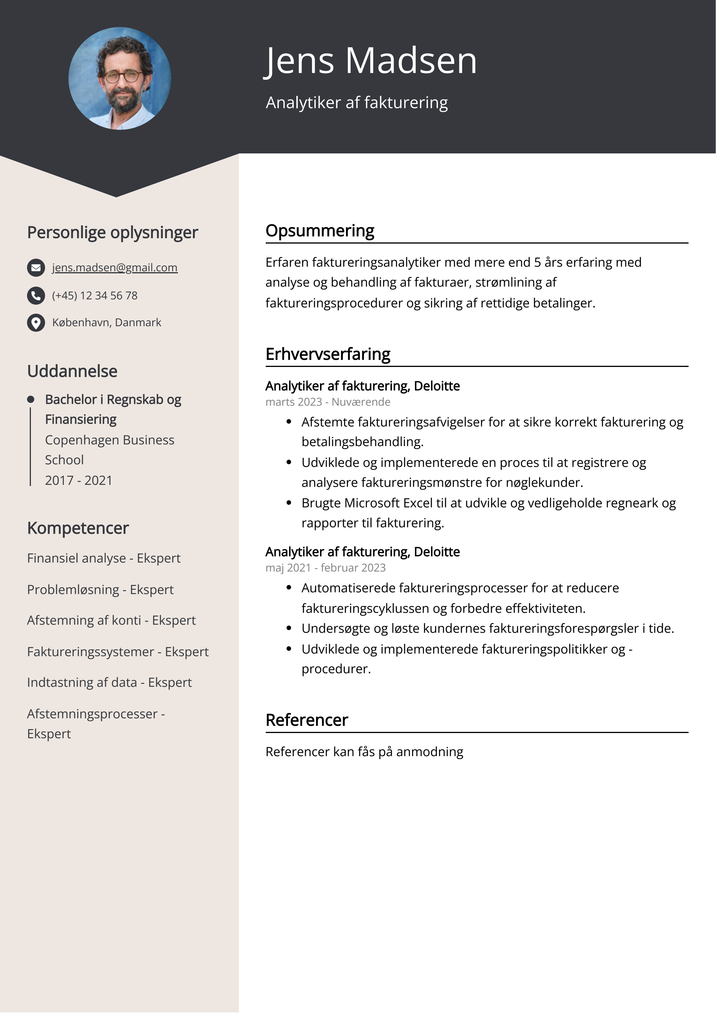 Analytiker af fakturering CV-eksempel