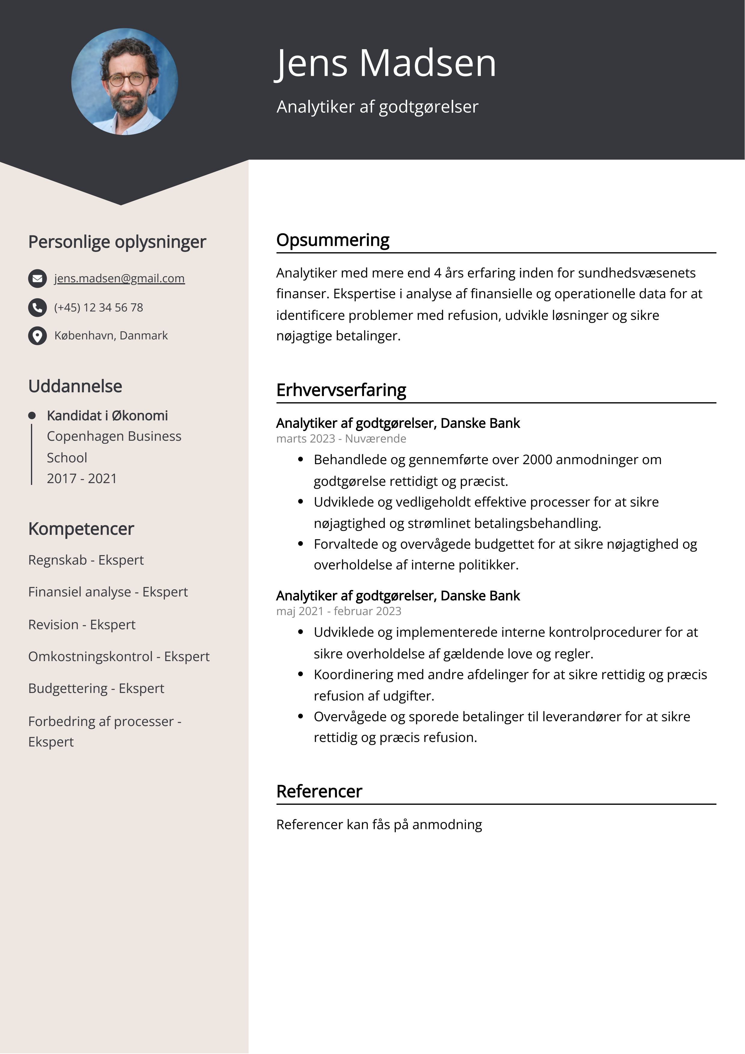 Analytiker af godtgørelser CV-eksempel