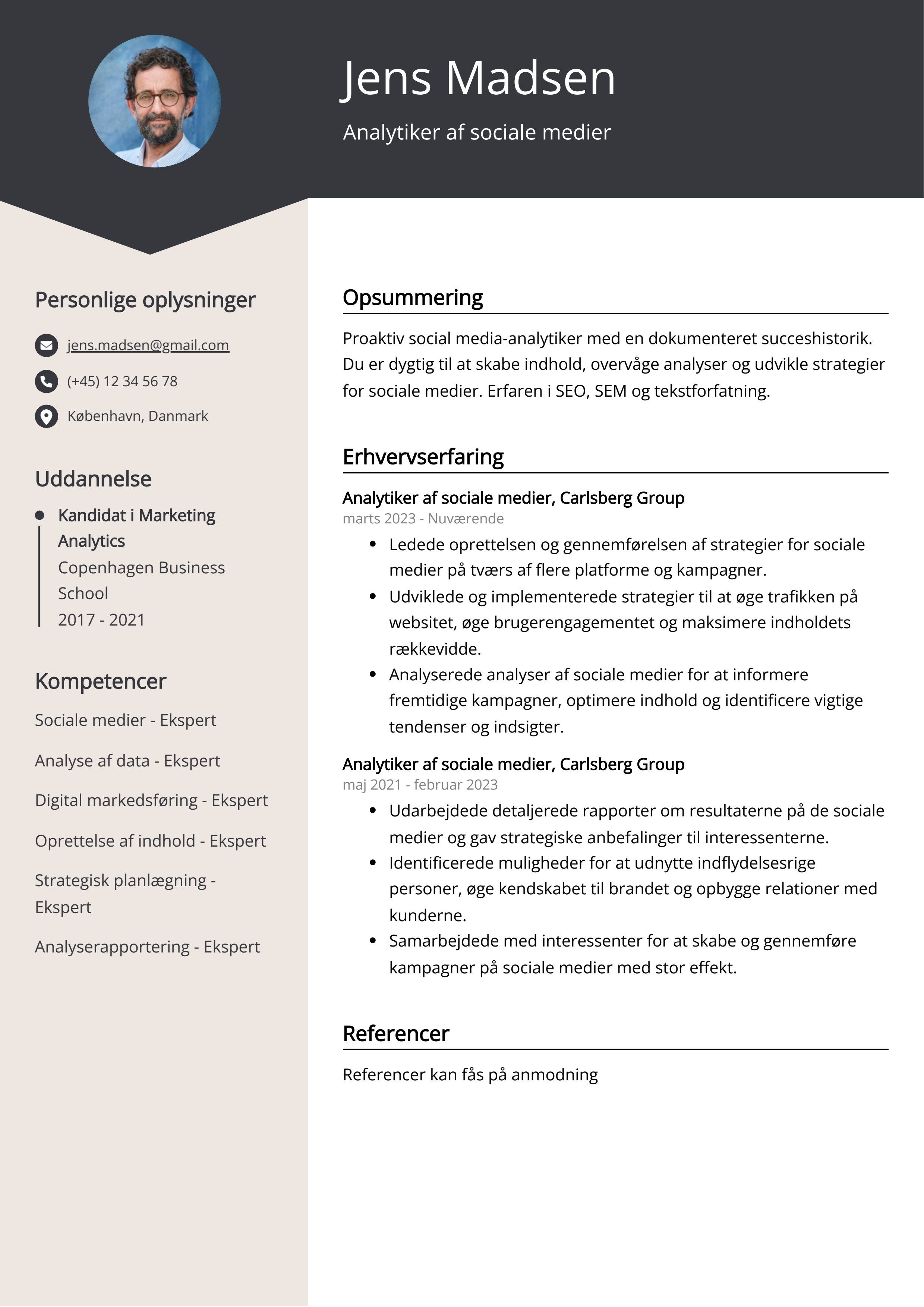 Analytiker af sociale medier CV-eksempel