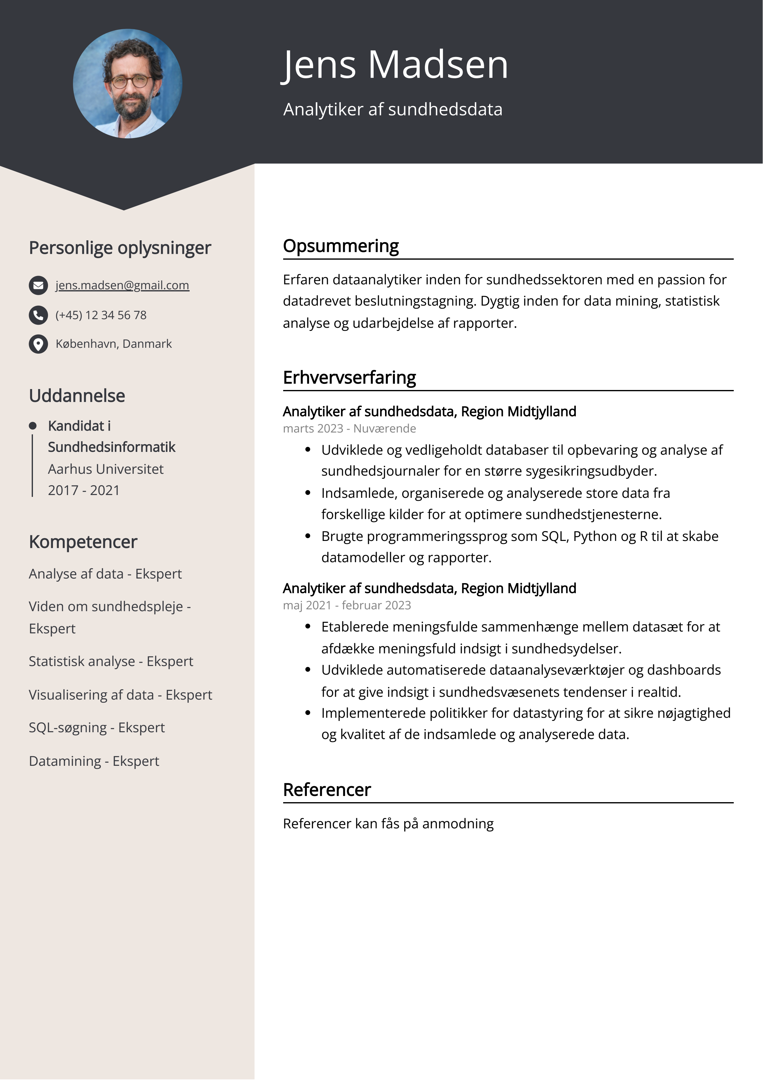 Analytiker af sundhedsdata CV-eksempel