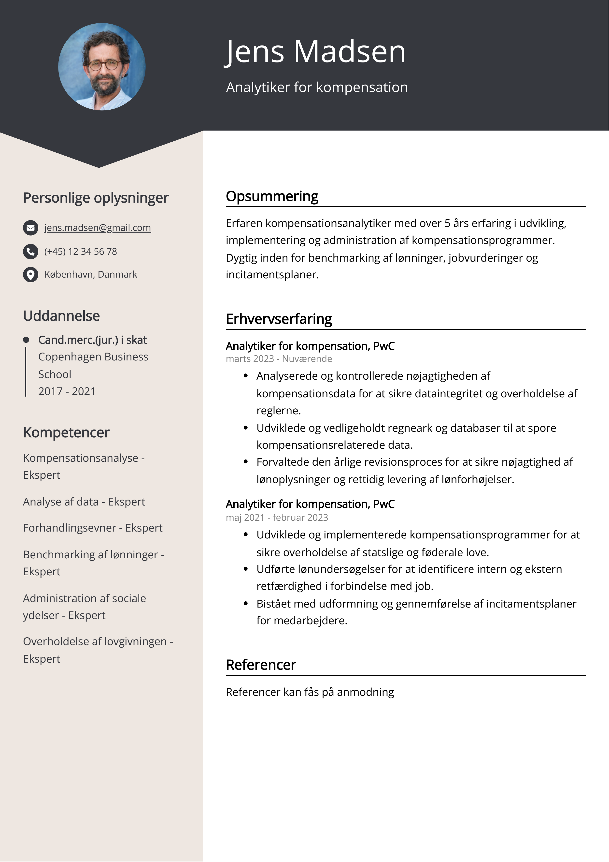 Analytiker for kompensation CV-eksempel