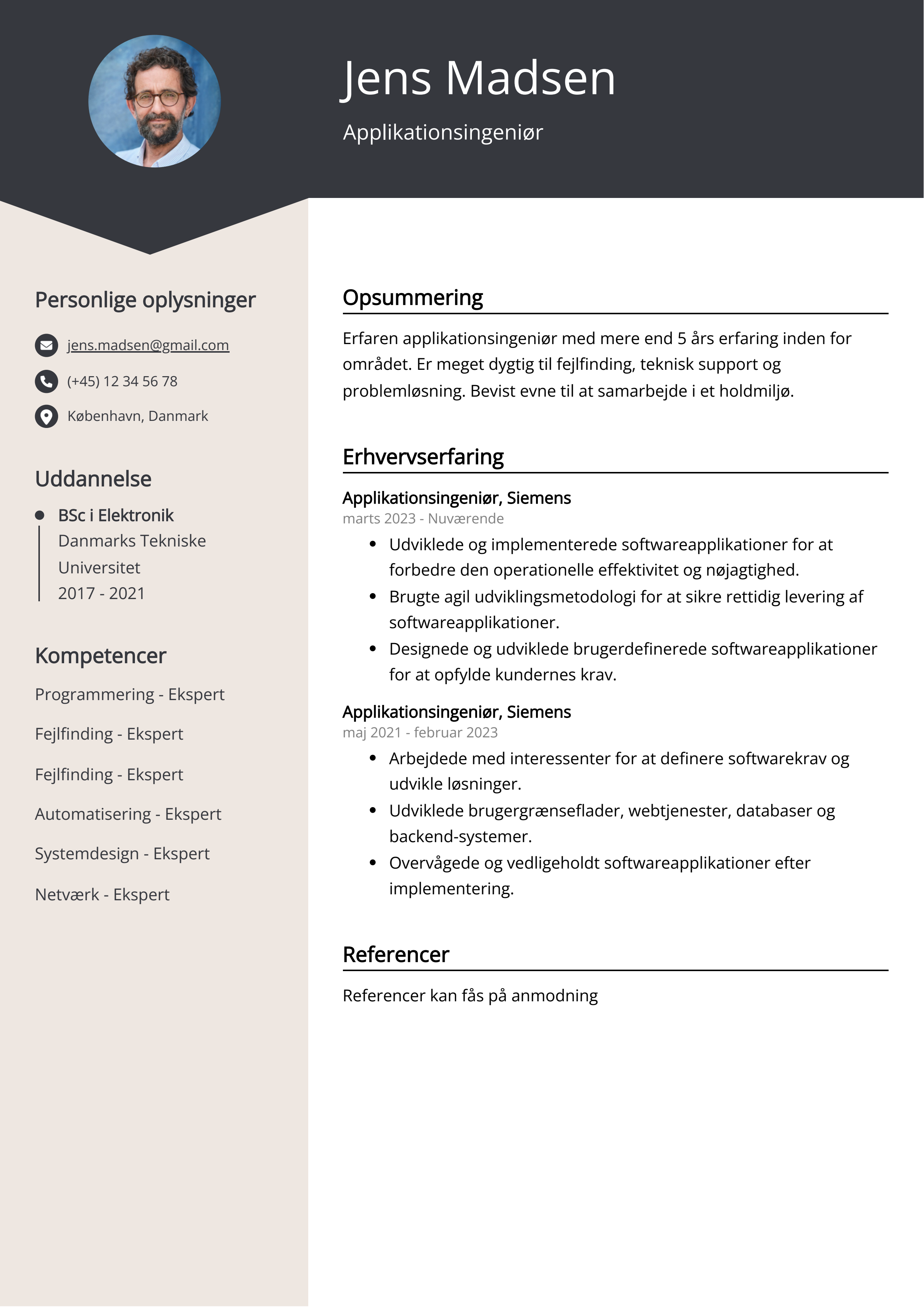 Applikationsingeniør CV-eksempel