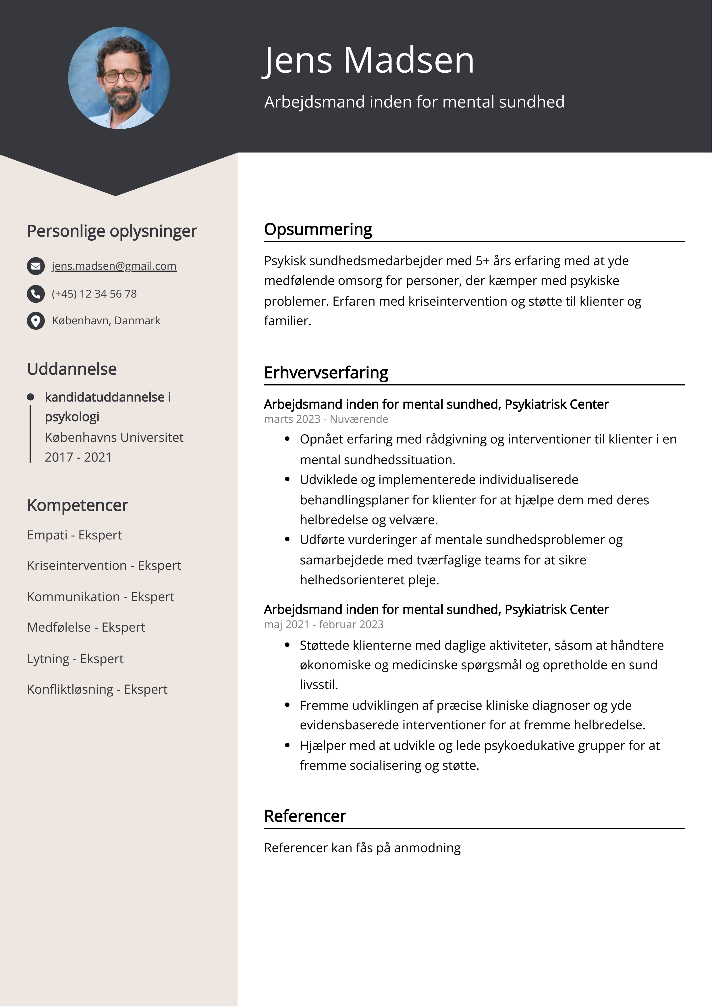 Arbejdsmand inden for mental sundhed CV-eksempel