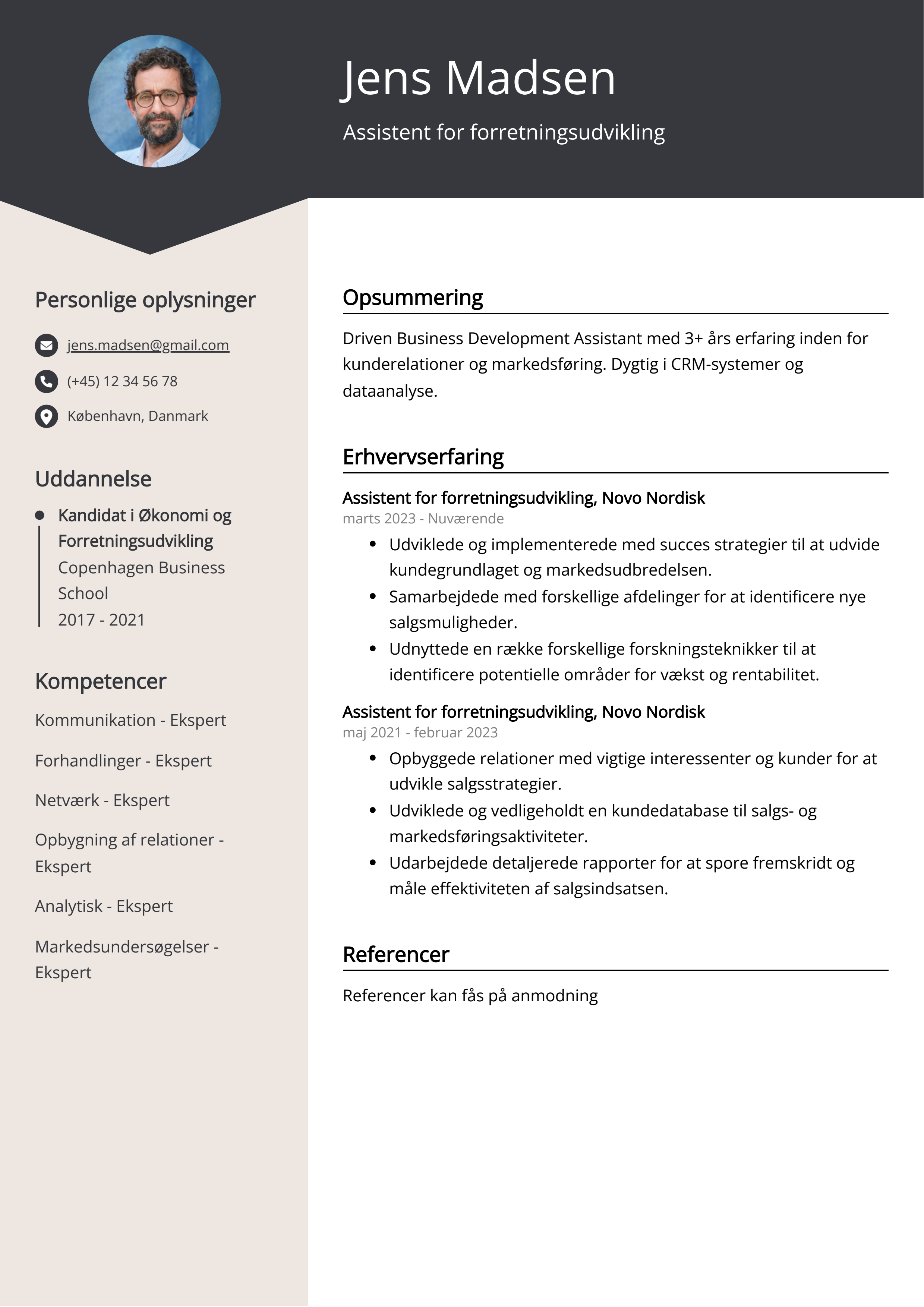 Assistent for forretningsudvikling CV-eksempel