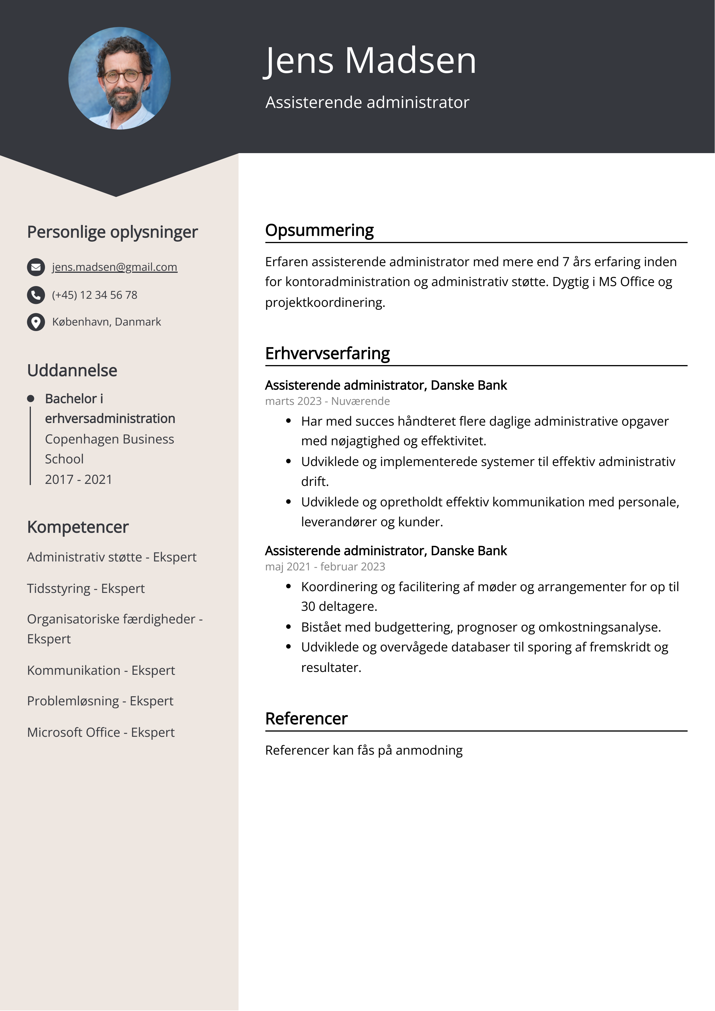 Assisterende administrator CV-eksempel