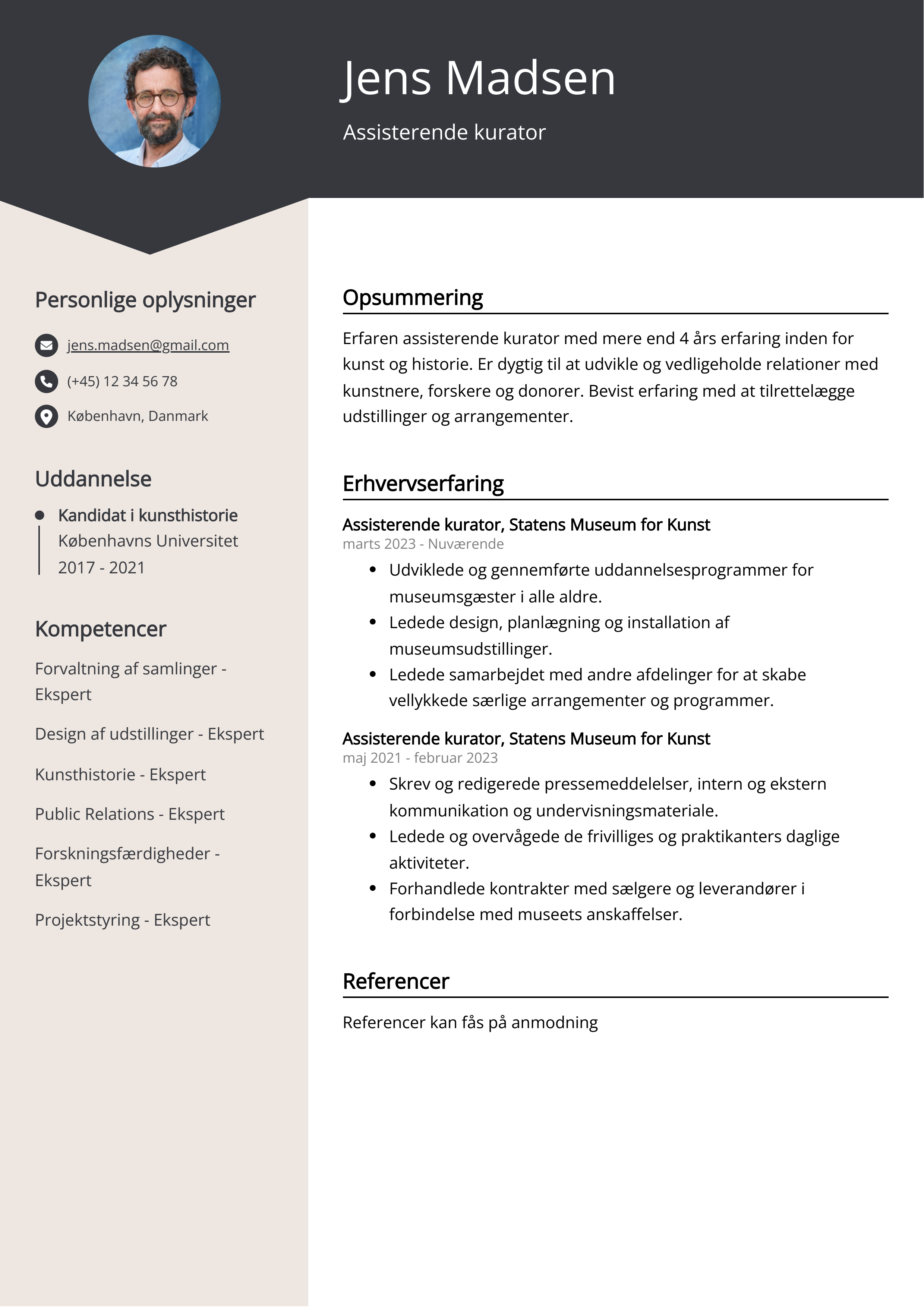 Assisterende kurator CV-eksempel