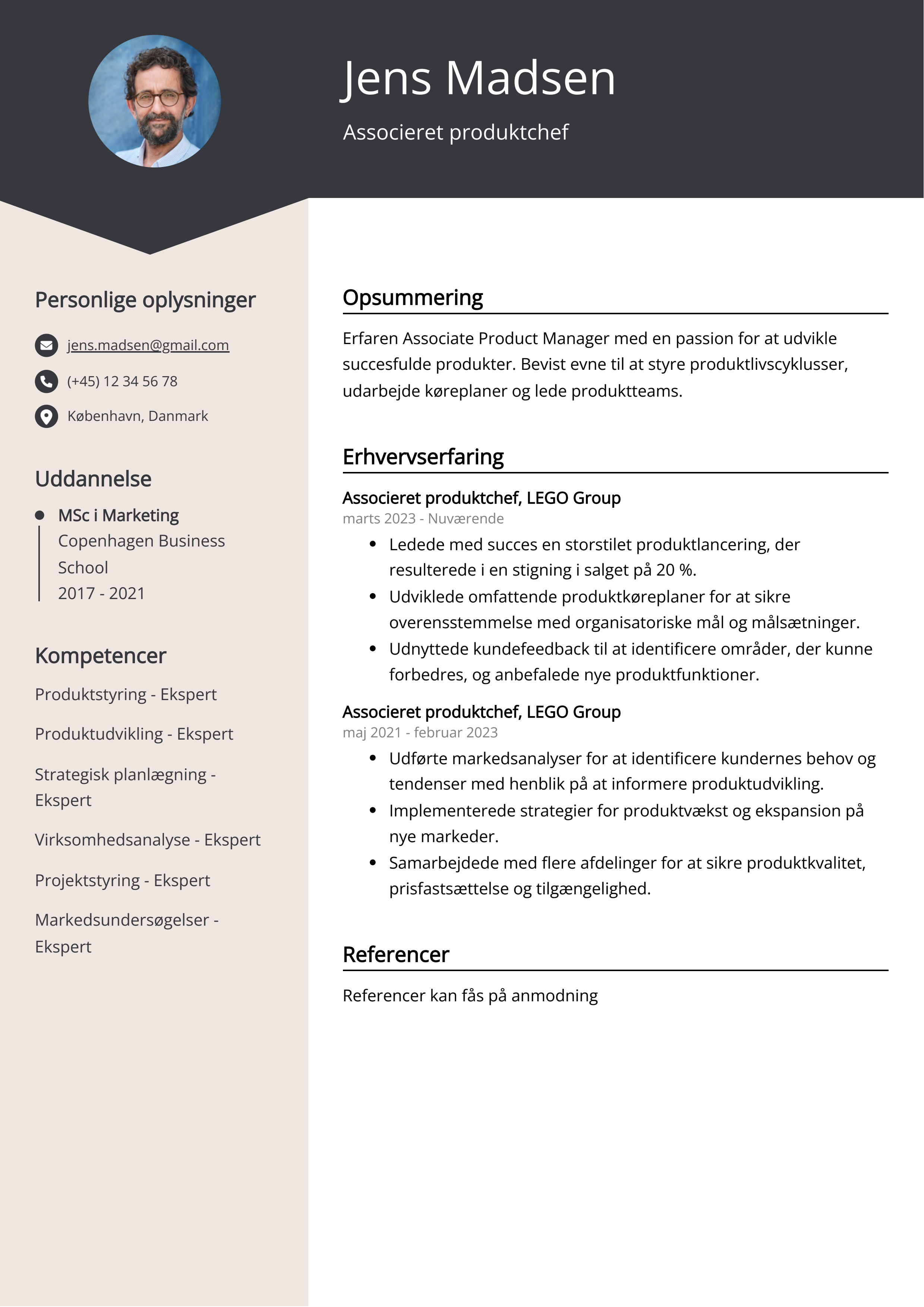 Associeret produktchef CV-eksempel