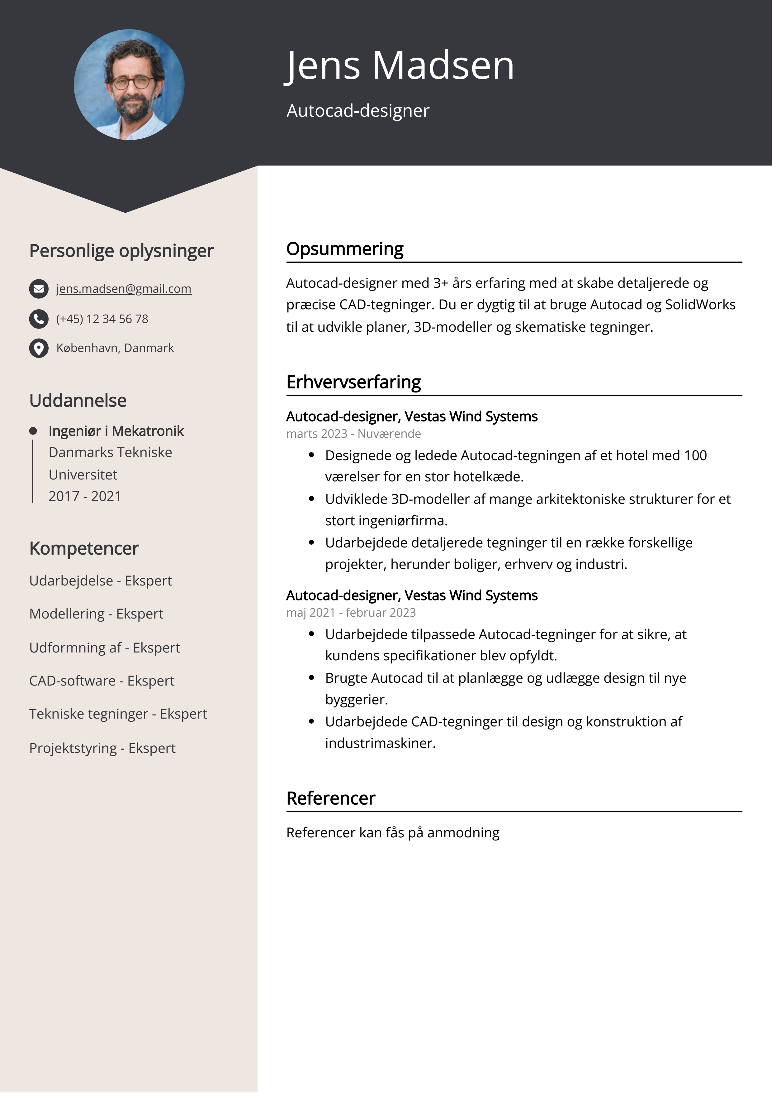 Autocad-designer CV-eksempel