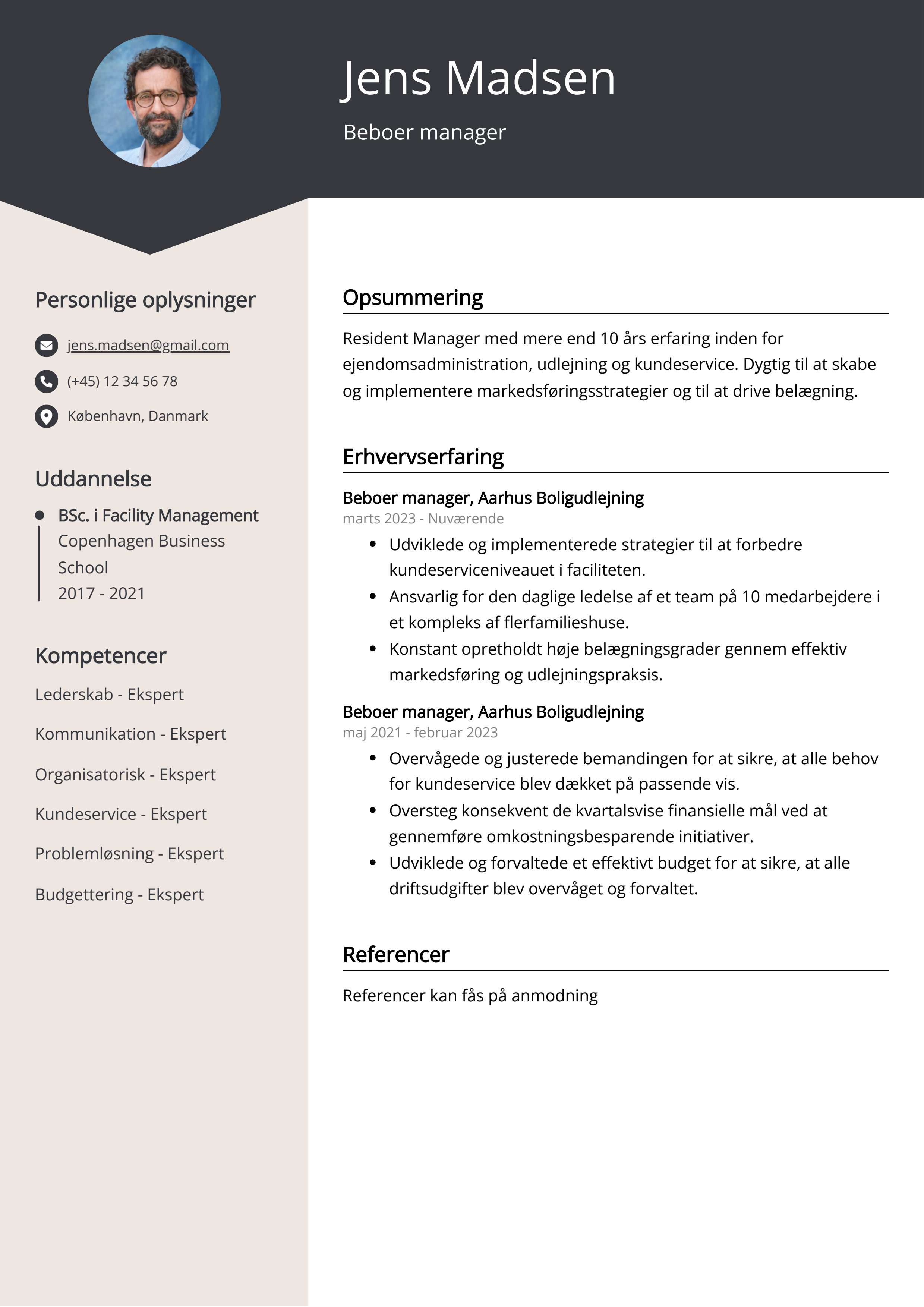 Beboer manager CV eksempel