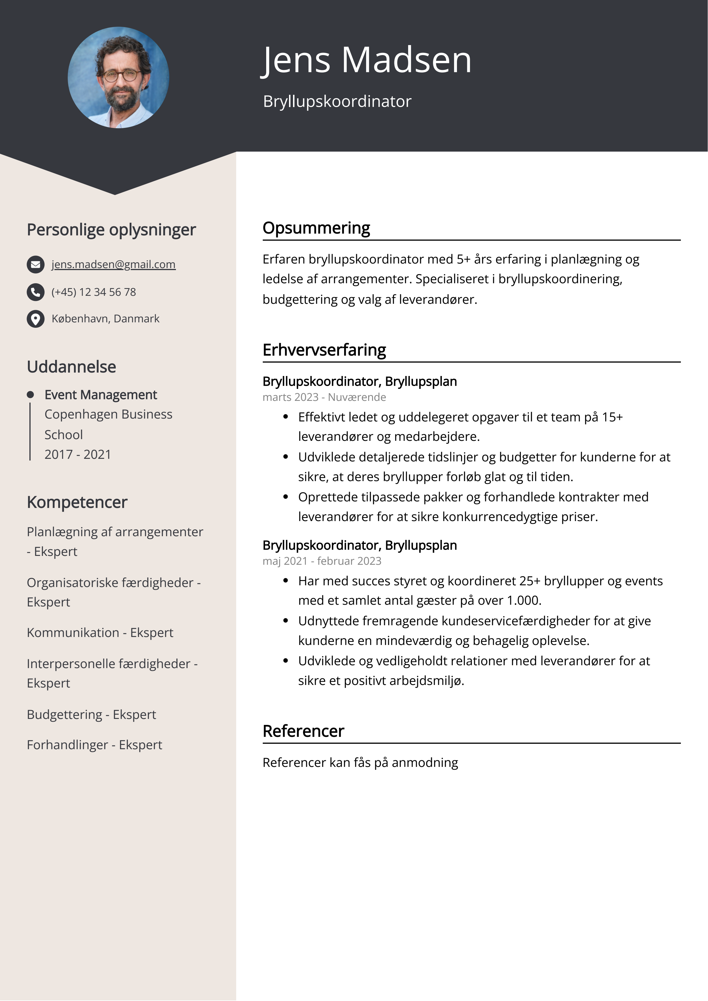 Bryllupskoordinator CV-eksempel