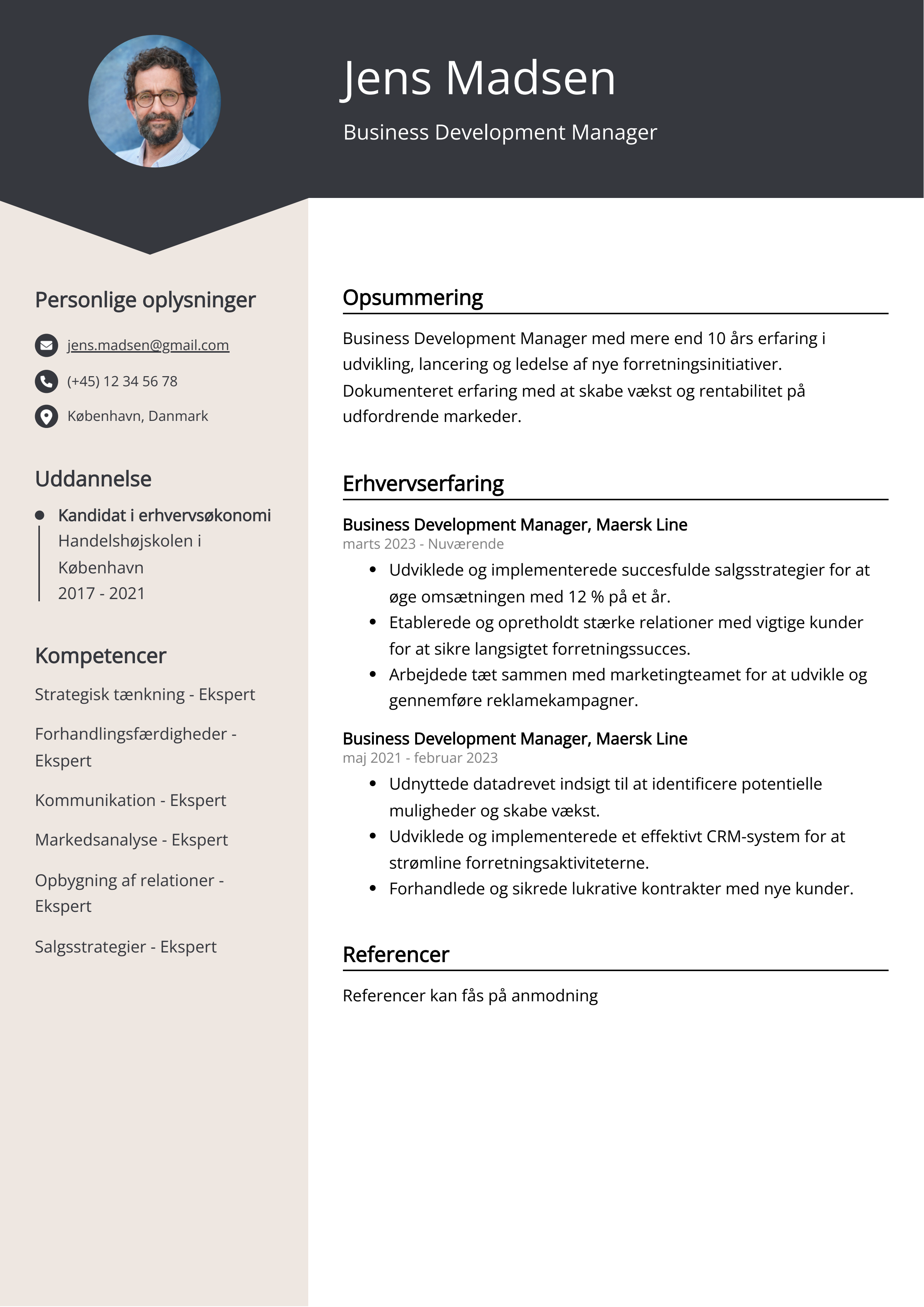 Business Development Manager CV-eksempel