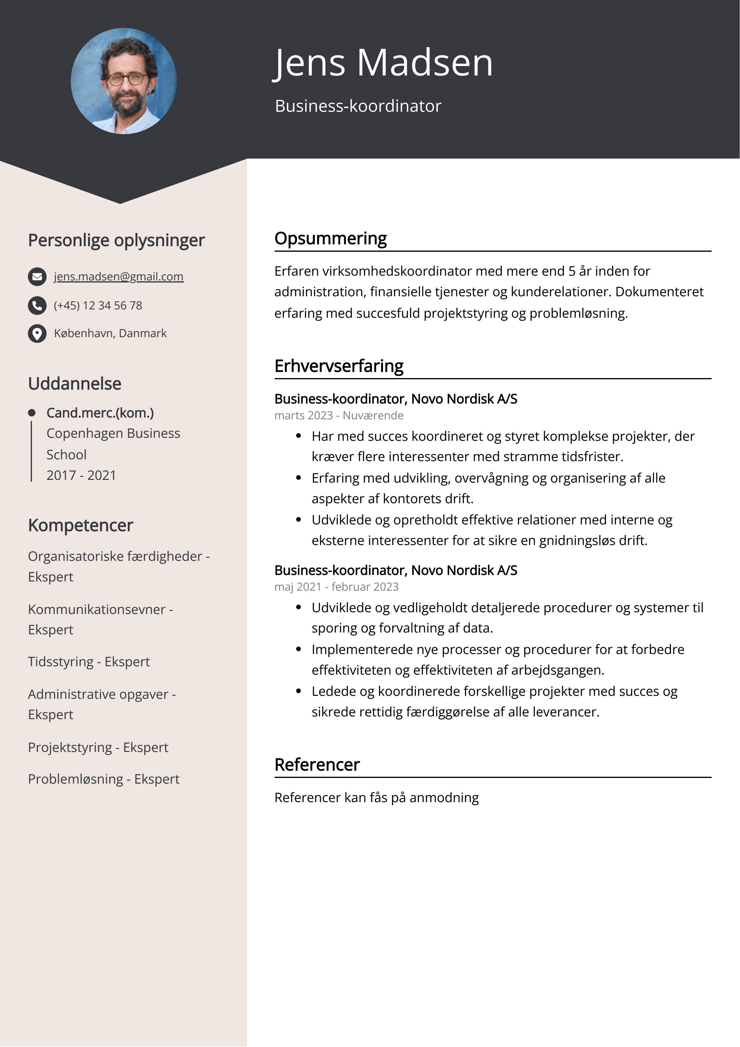 Eksempel på CV for forretningskoordinator