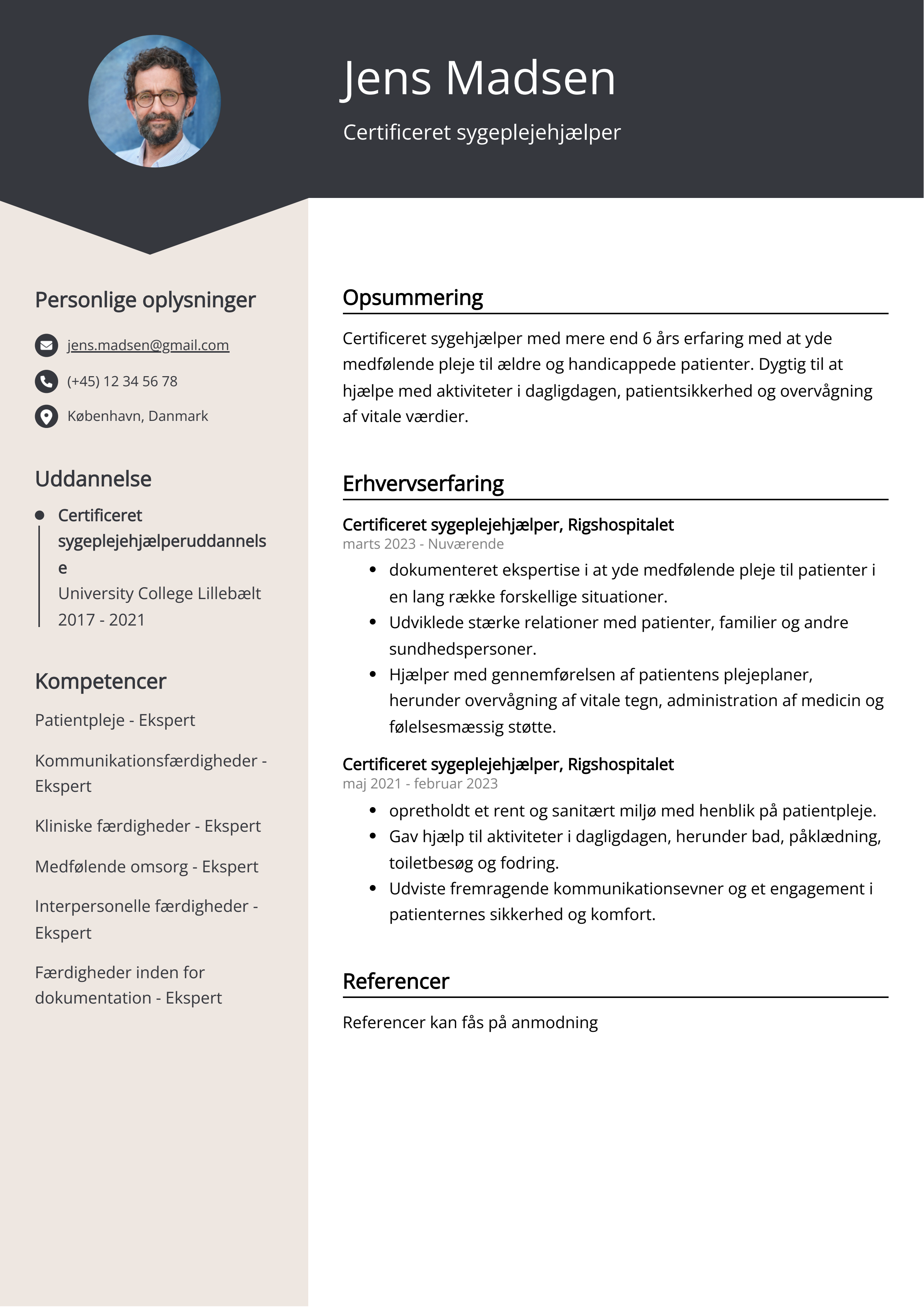 Certificeret sygeplejehjælper CV Eksempel