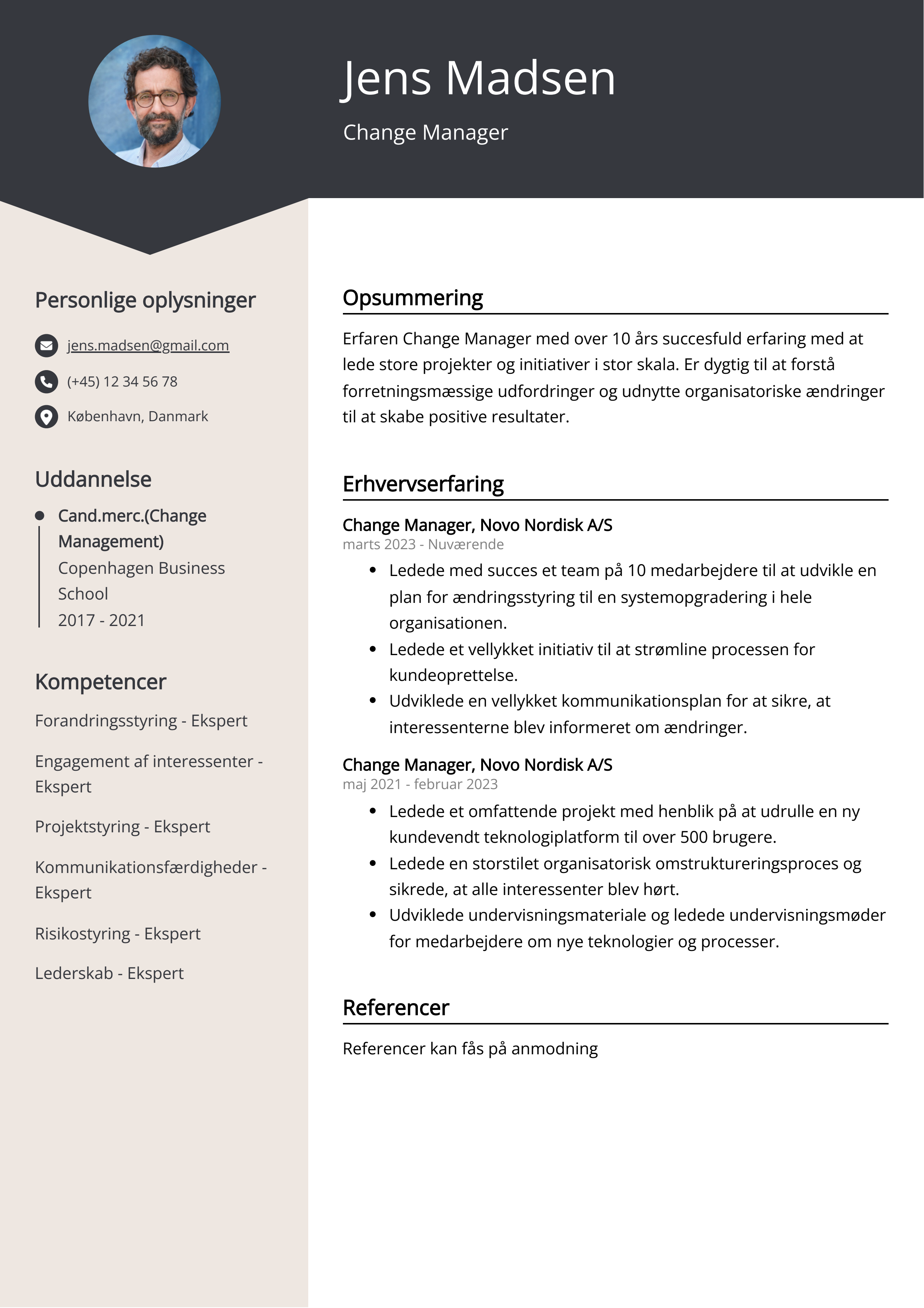 Change Manager CV-eksempel