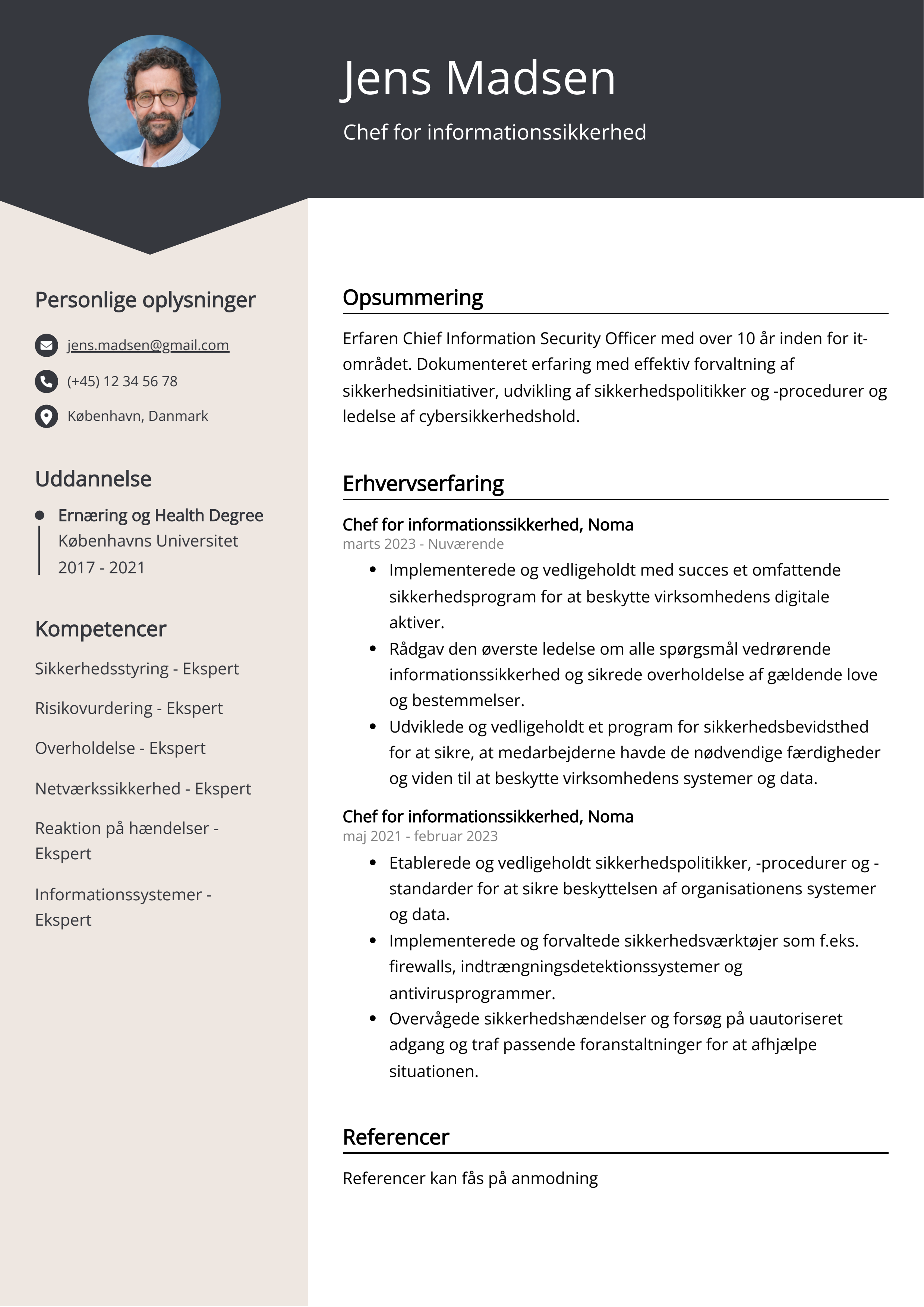 Chef for informationssikkerhed CV-eksempel