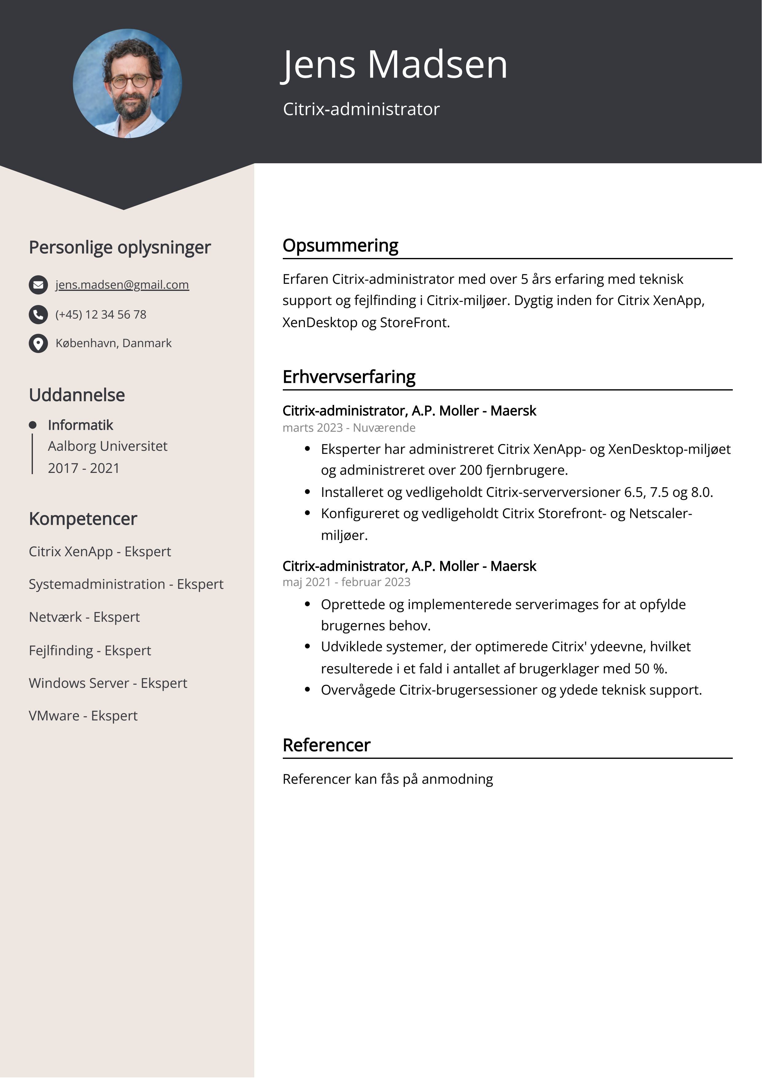 Citrix-administrator CV-eksempel