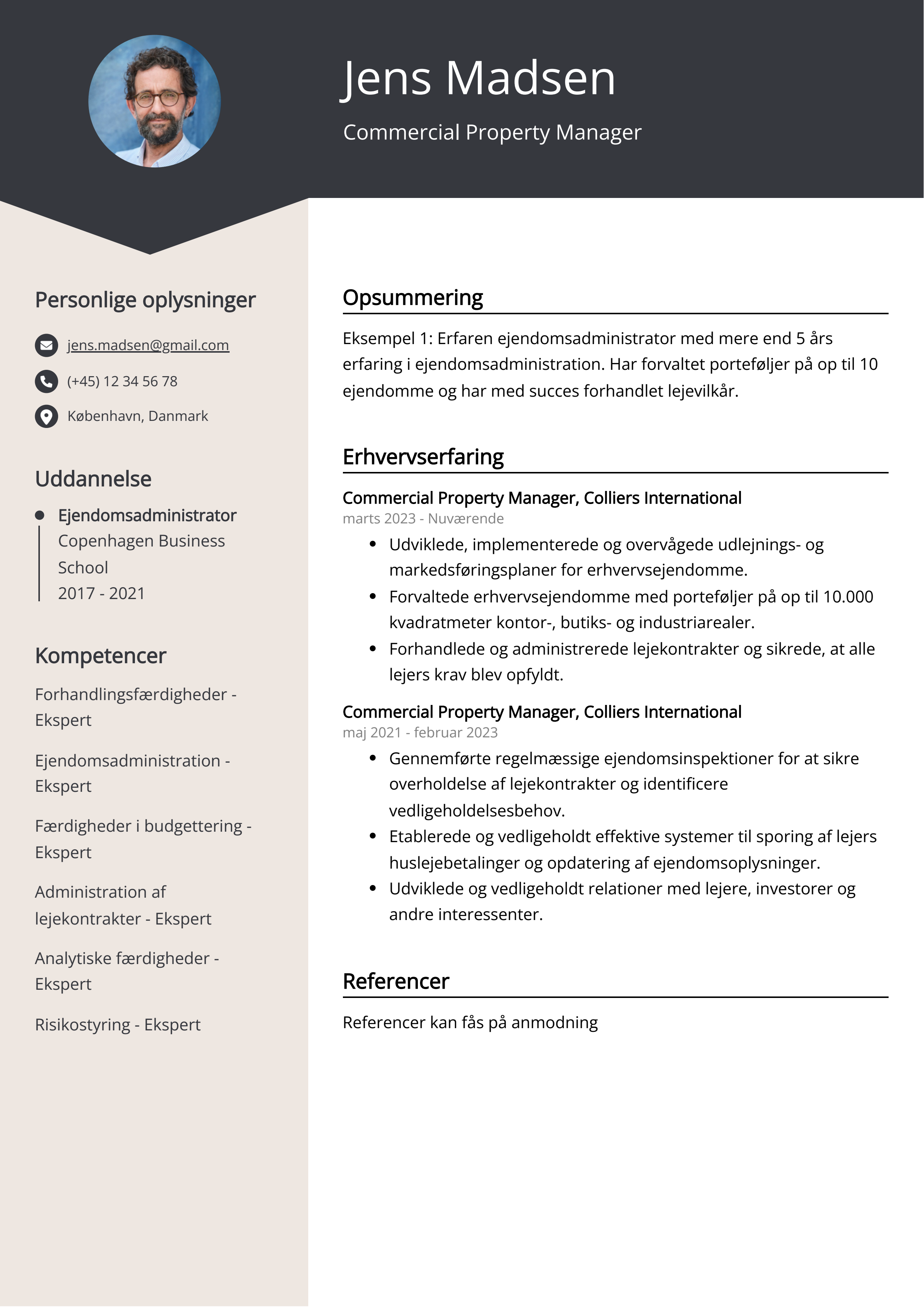 Commercial Property Manager CV-eksempel