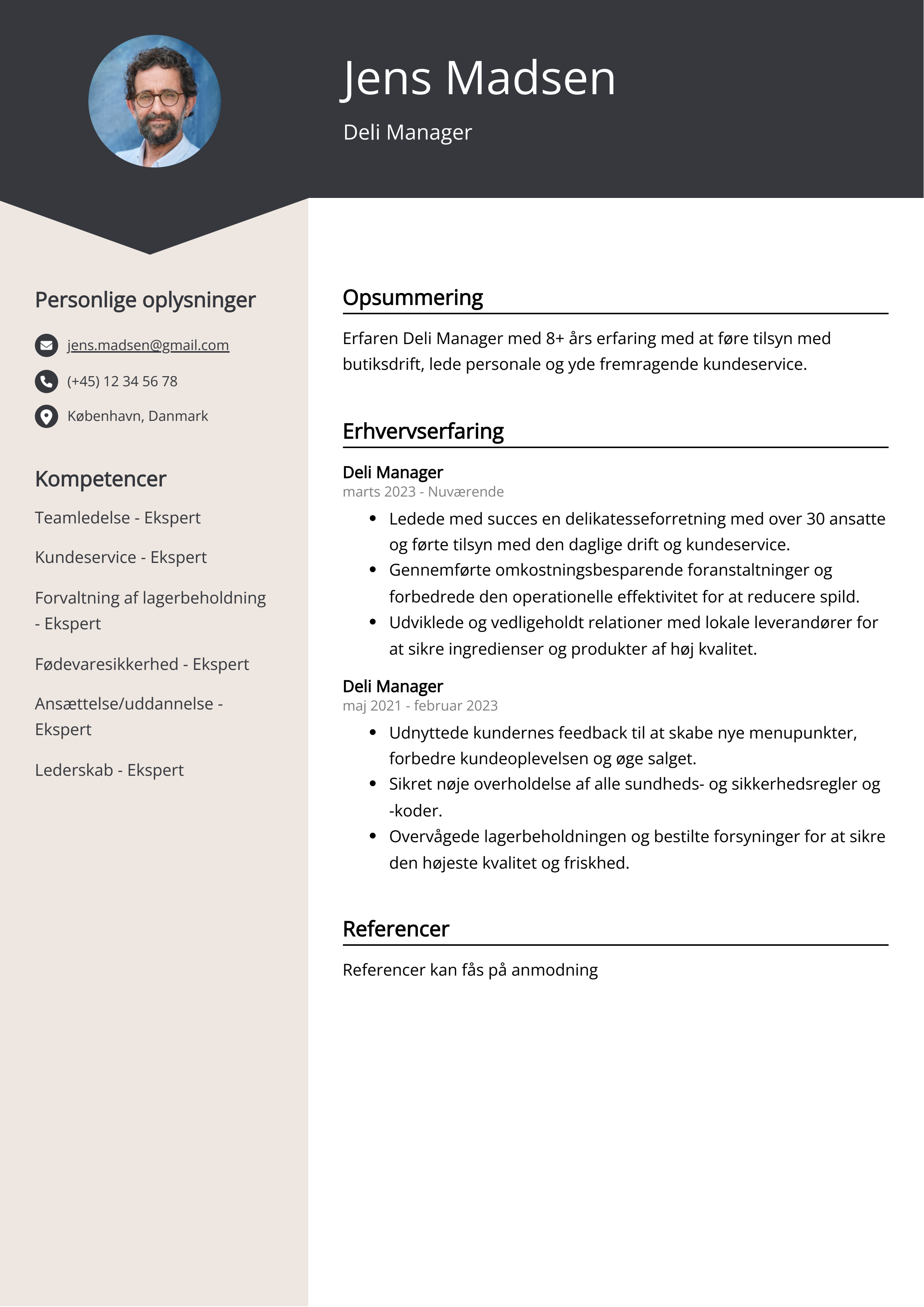 Deli Manager CV-eksempel