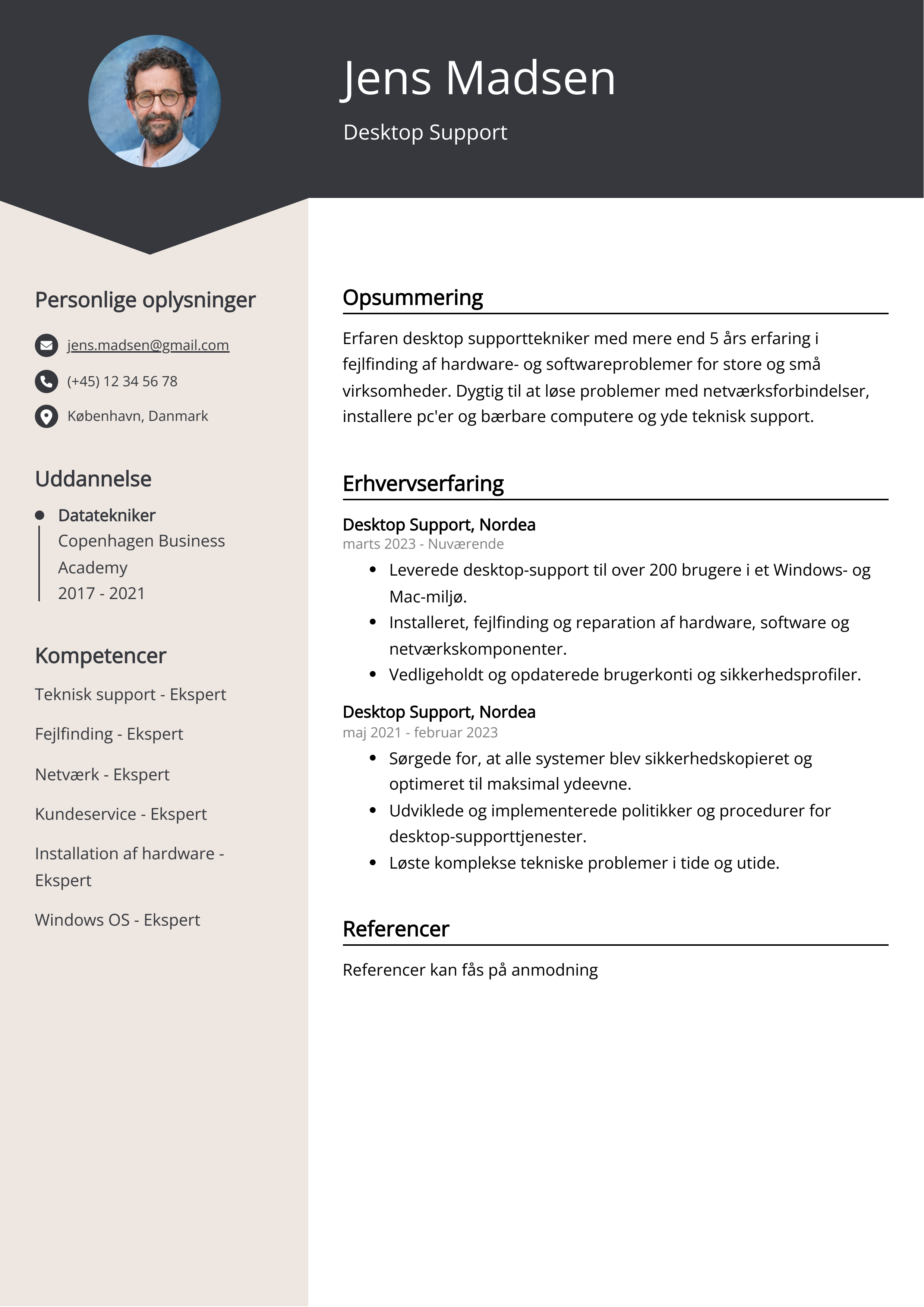 Desktop Support CV-eksempel