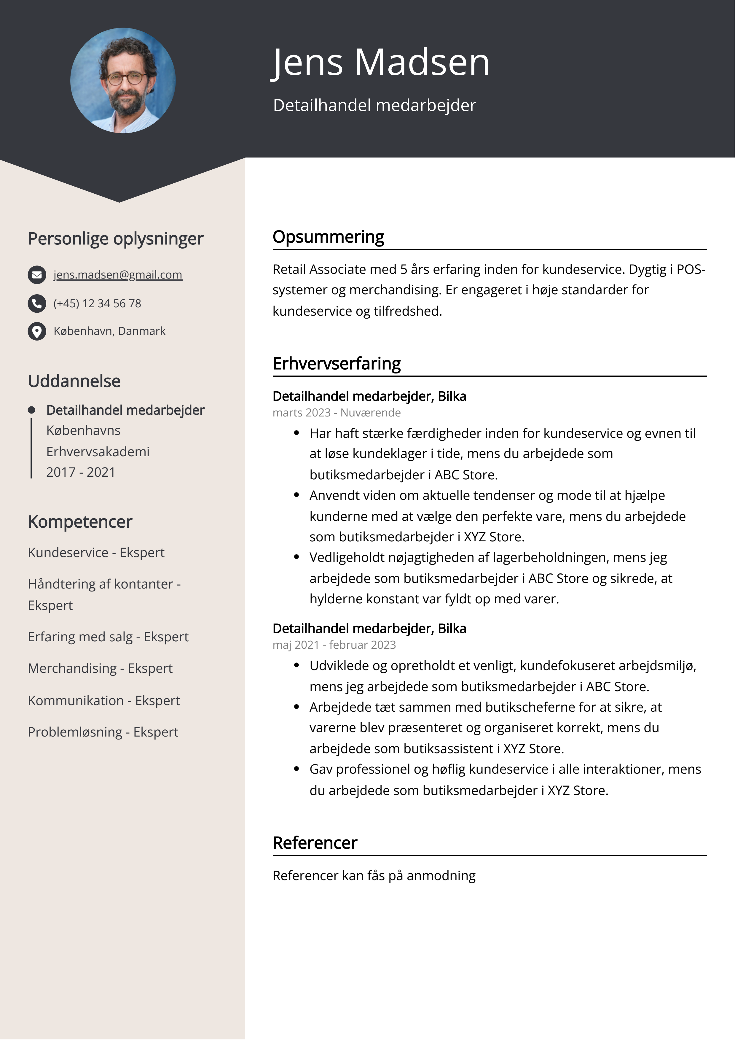 Detailhandel medarbejder CV Eksempel