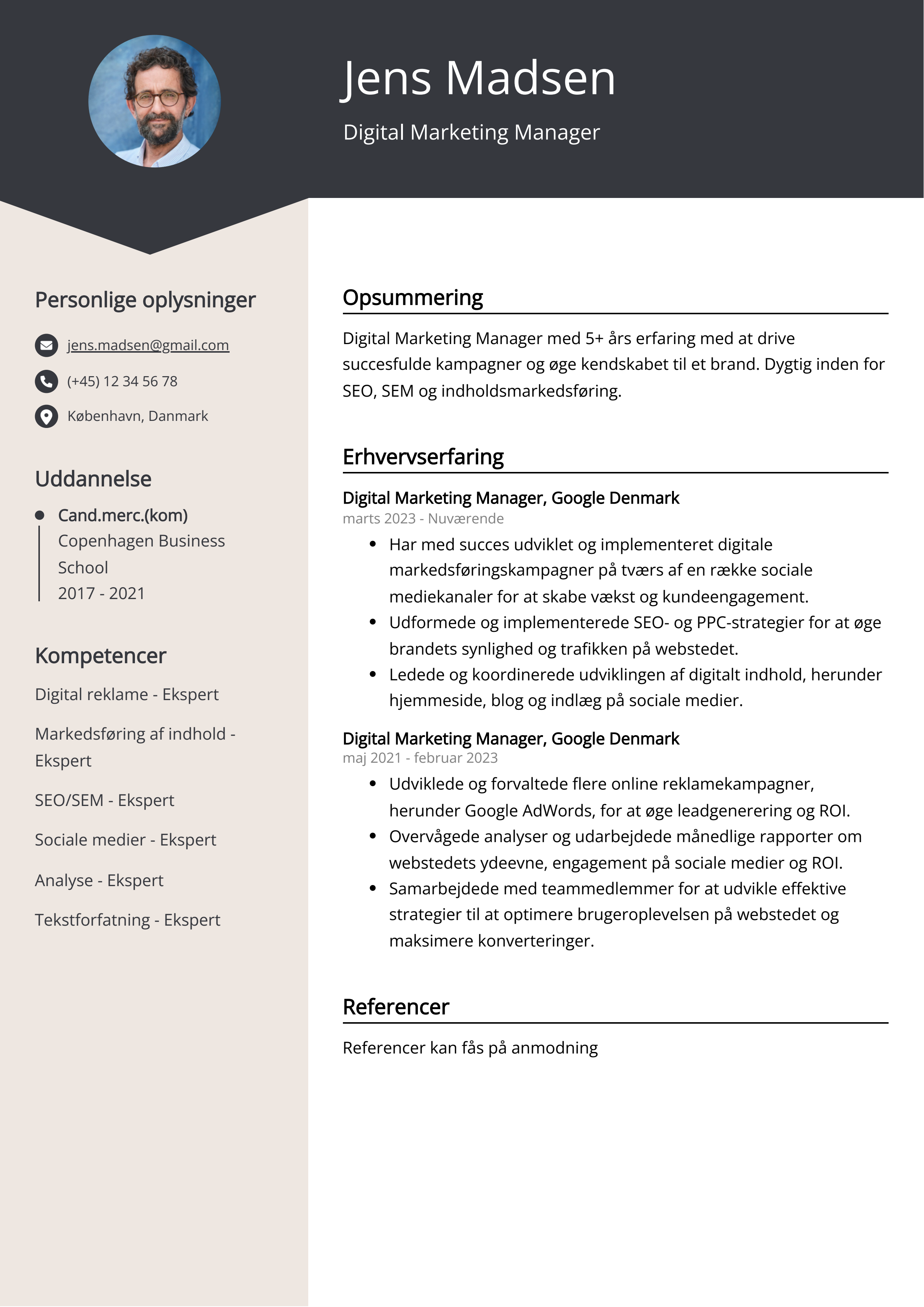 Digital Marketing Manager Eksempel på CV